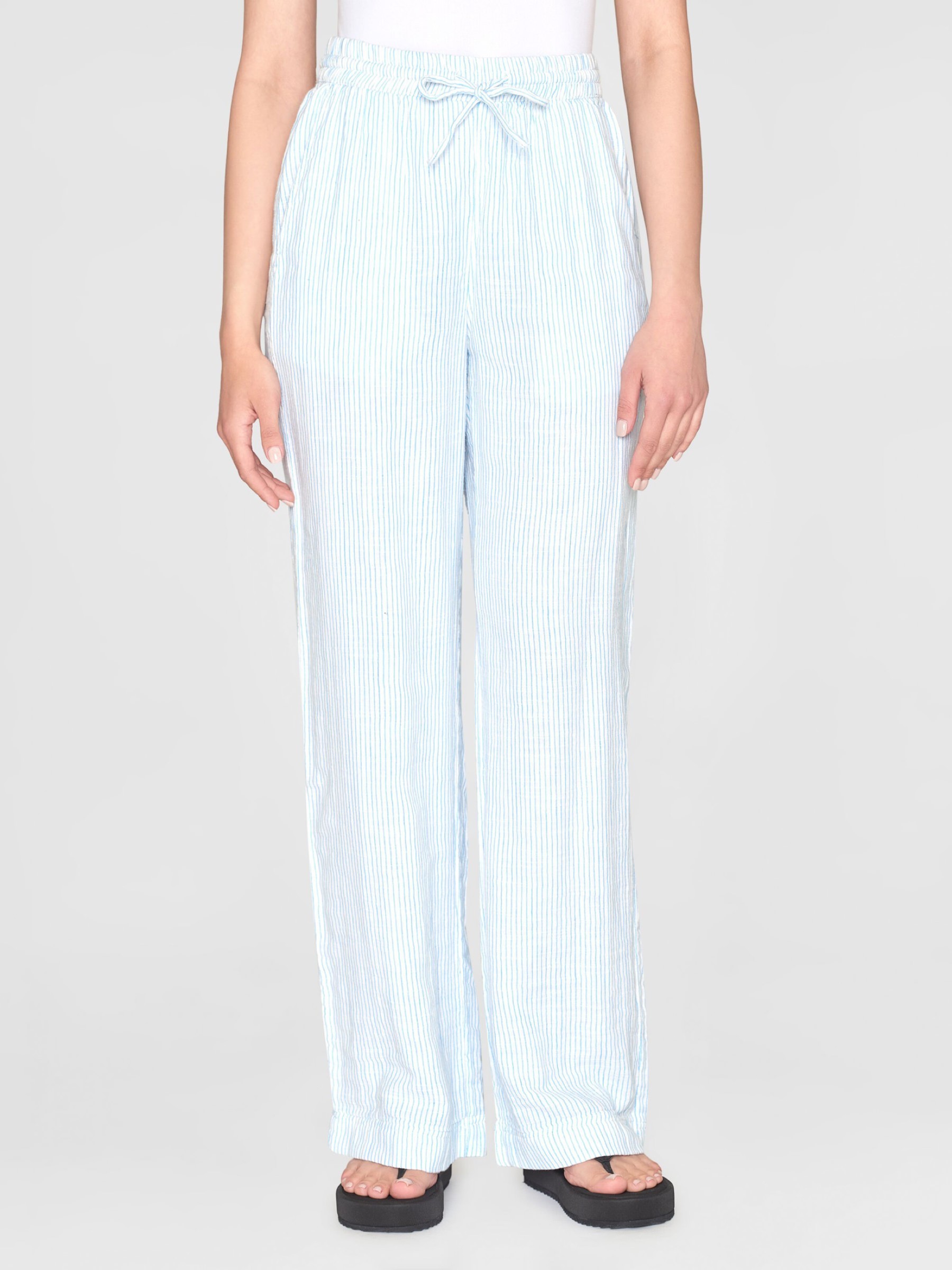 Hose Posey Wide Mid-Rise Double Faced Stripe Pants blue stripe Knowledge Cotton Apparel
