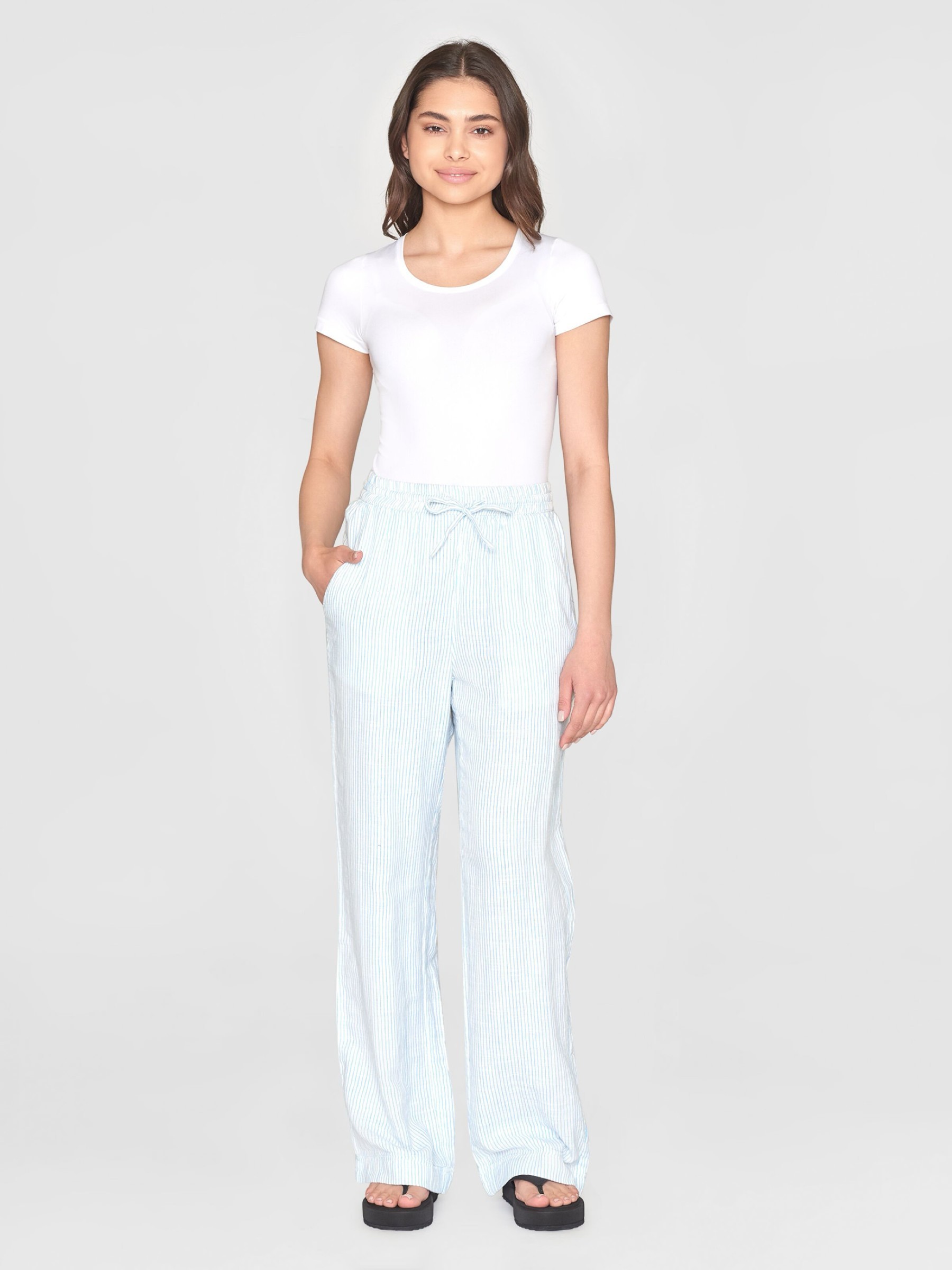 Hose Posey Wide Mid-Rise Double Faced Stripe Pants blue stripe Knowledge Cotton Apparel
