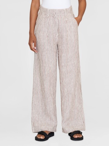 Hose Posey Wide Mid-Rise Striped Linen Pants brown stripe Knowledge Cotton Apparel
