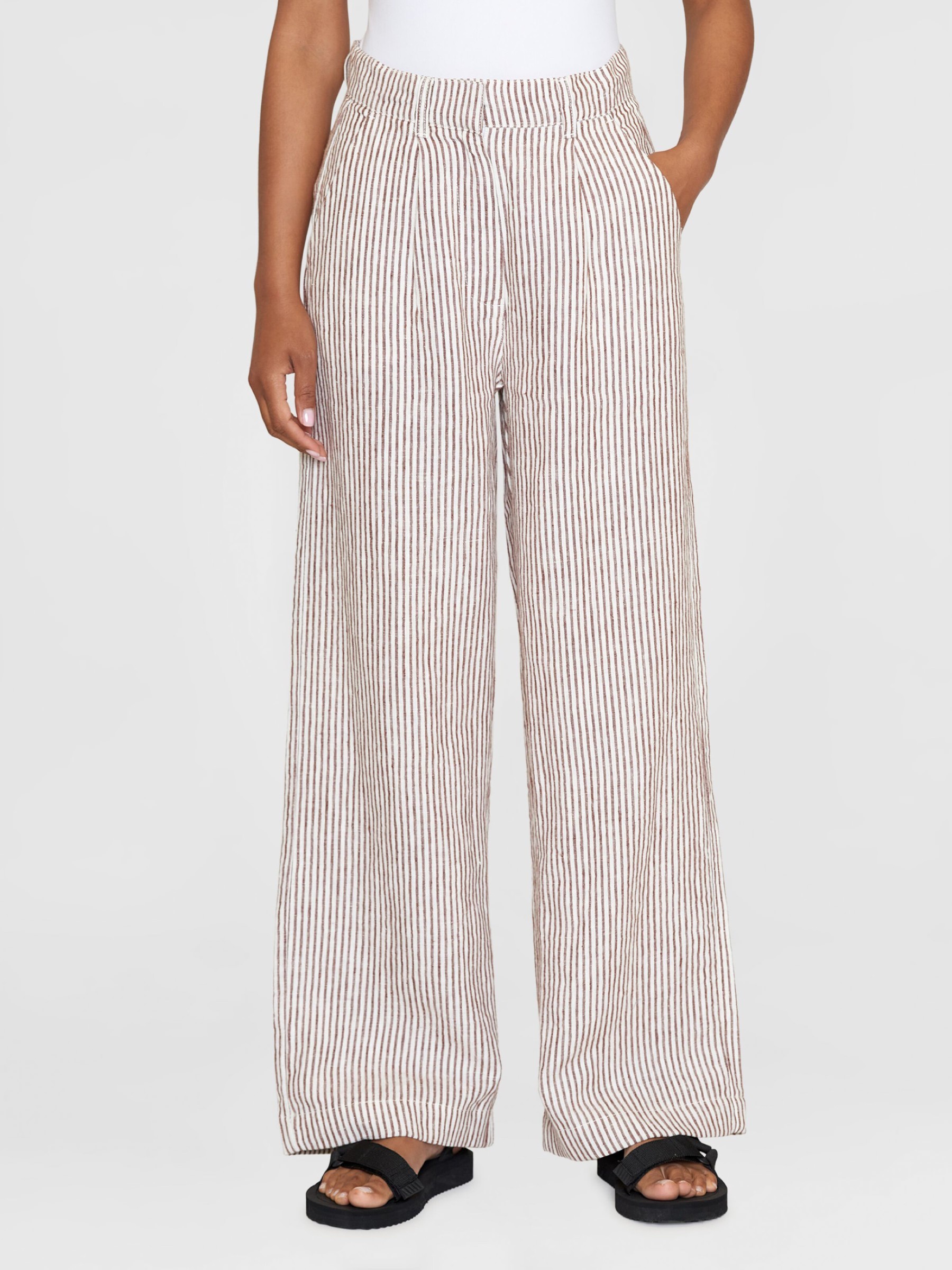 Hose Posey Wide Mid-Rise Striped Linen Pants brown stripe Knowledge Cotton Apparel