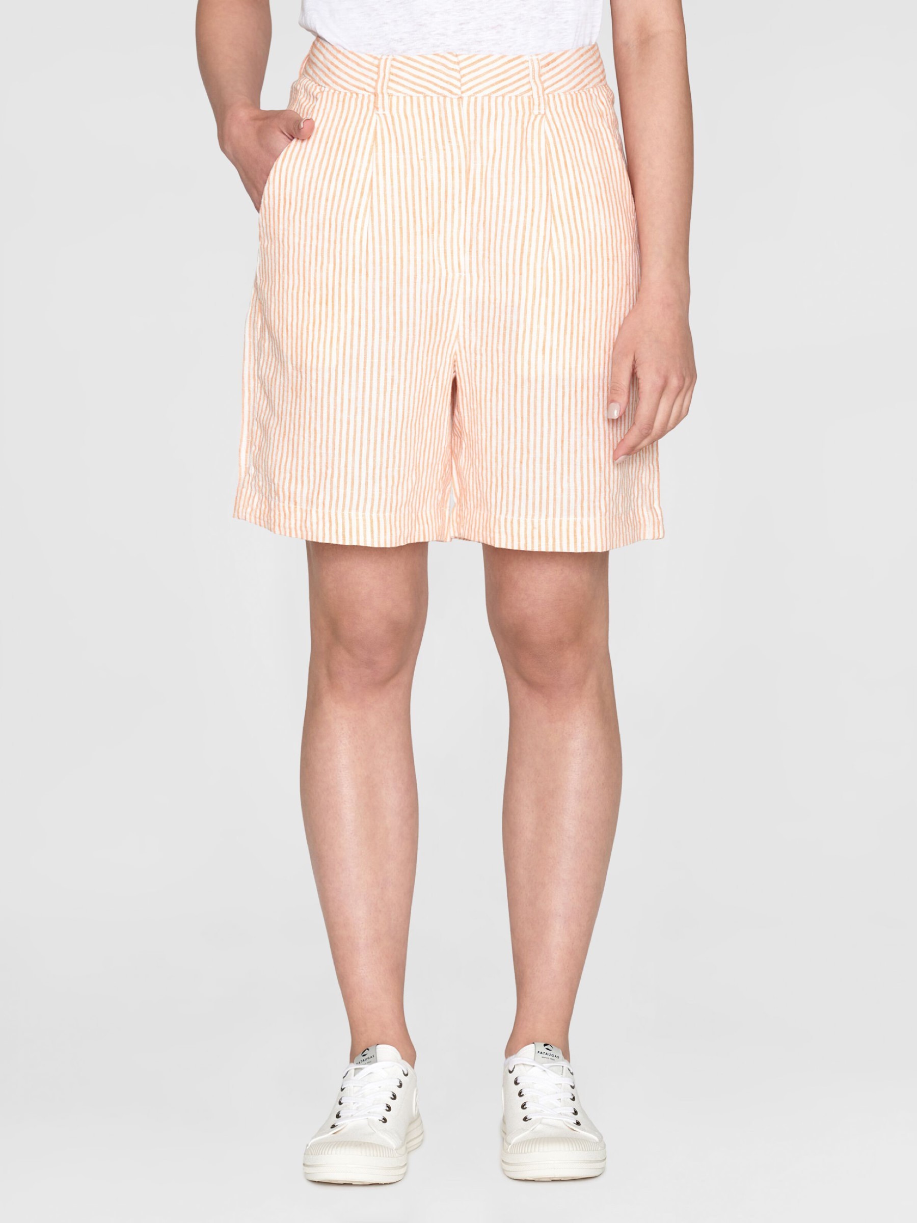Kurze Hose Posey Wide High-Rise Striped Linen Shorts orange Knowledge Cotton Apparel