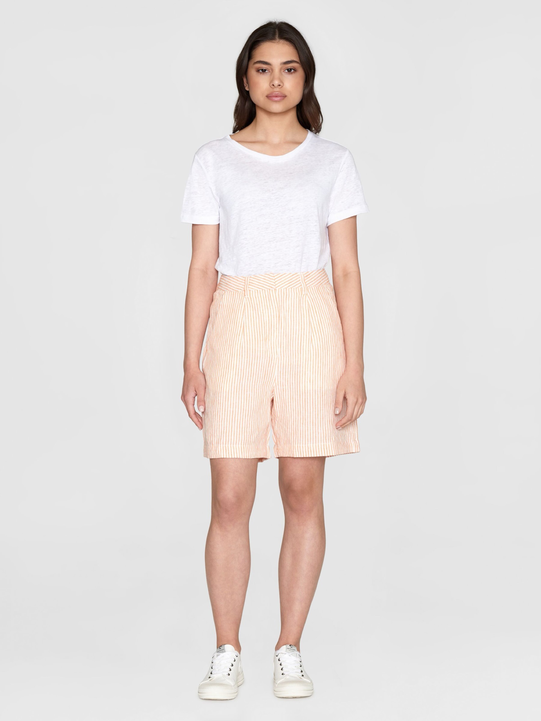 Kurze Hose Posey Wide High-Rise Striped Linen Shorts orange Knowledge Cotton Apparel