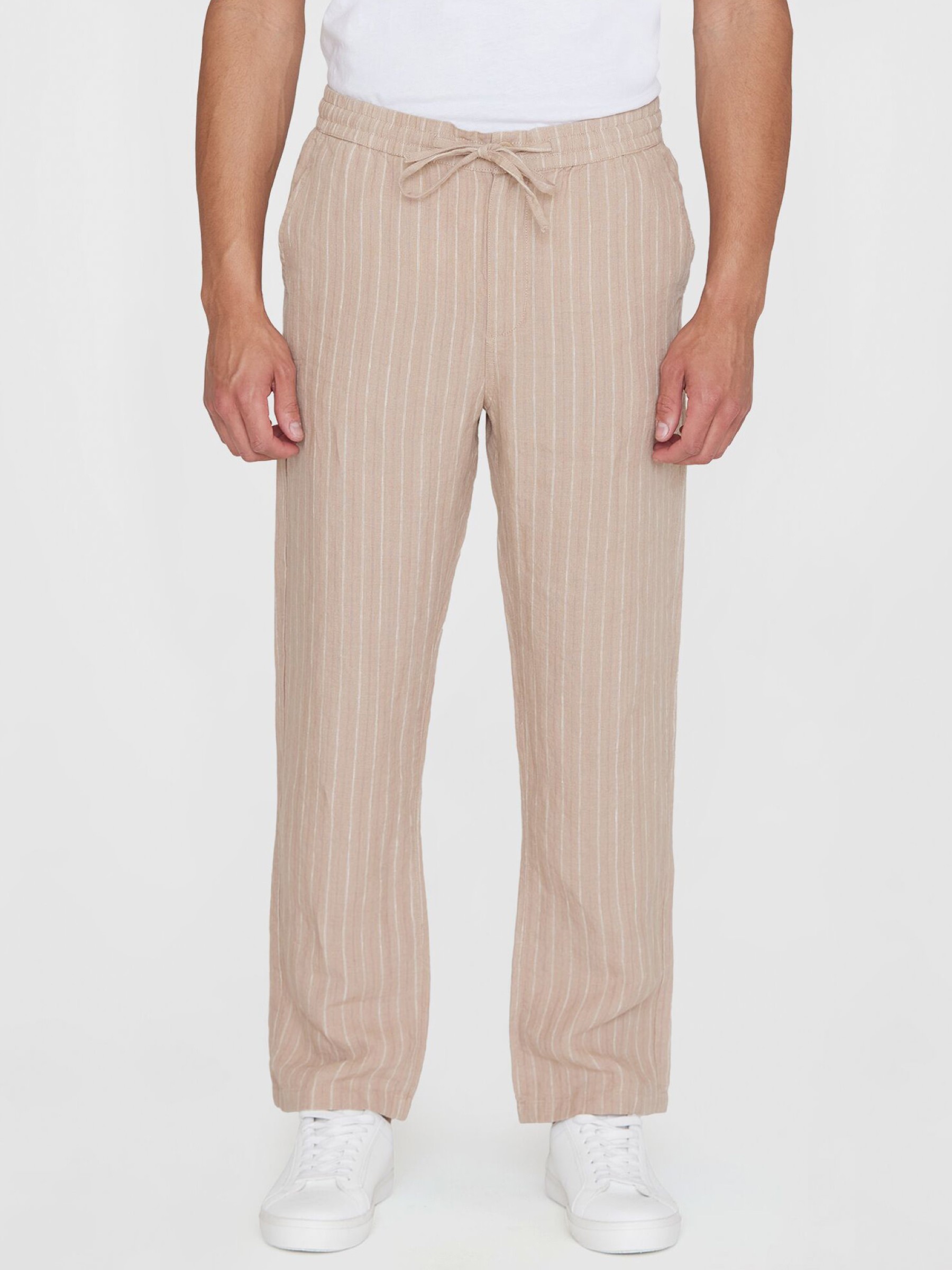 Hose Fig Loose Striped Linen Pants beige stripe Knowledge Cotton Apparel