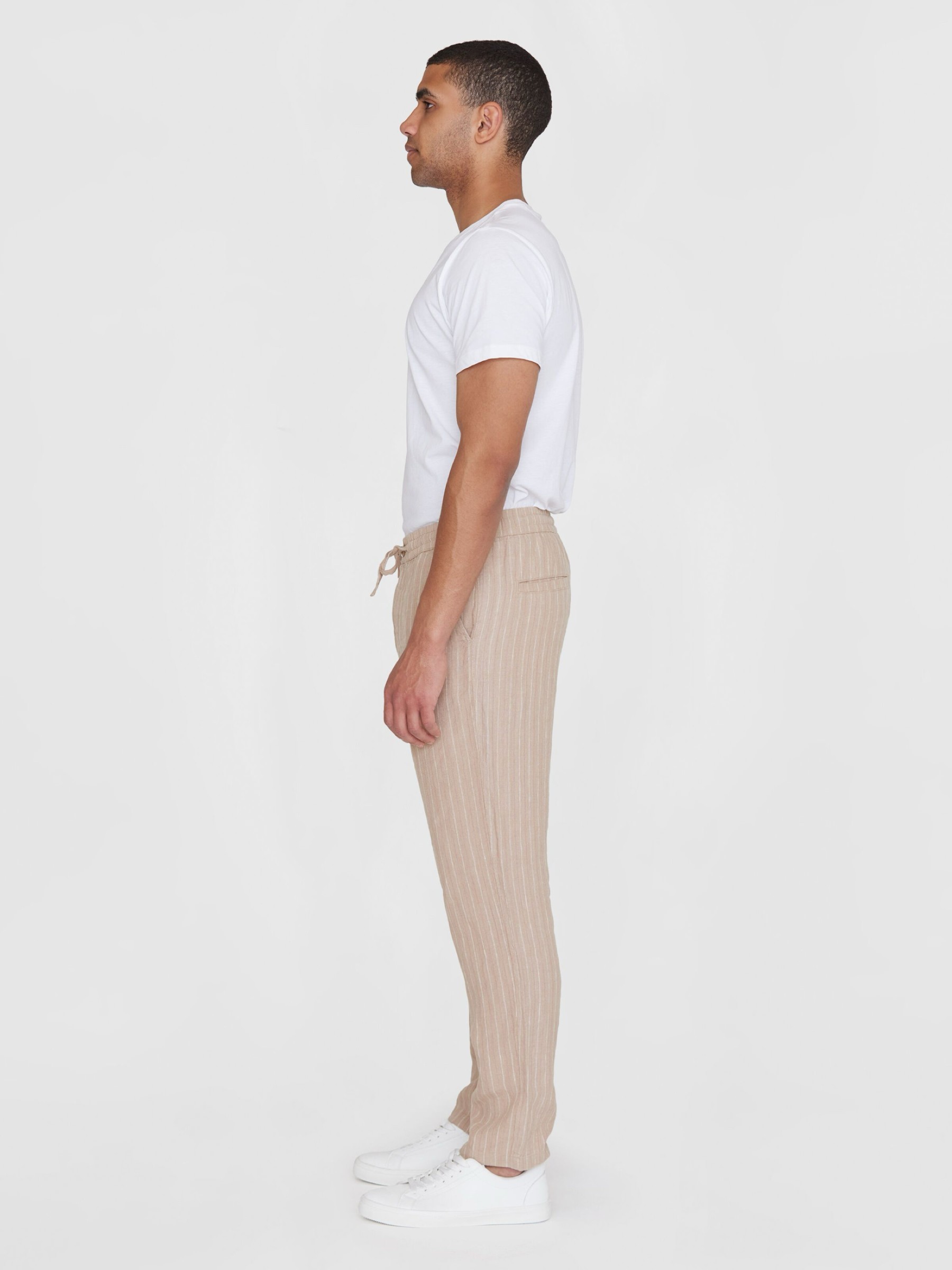 Hose Fig Loose Striped Linen Pants beige stripe Knowledge Cotton Apparel