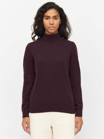 Pullover Lambswool Roll Neck chocolate plum Knowledge Cotton Apparel