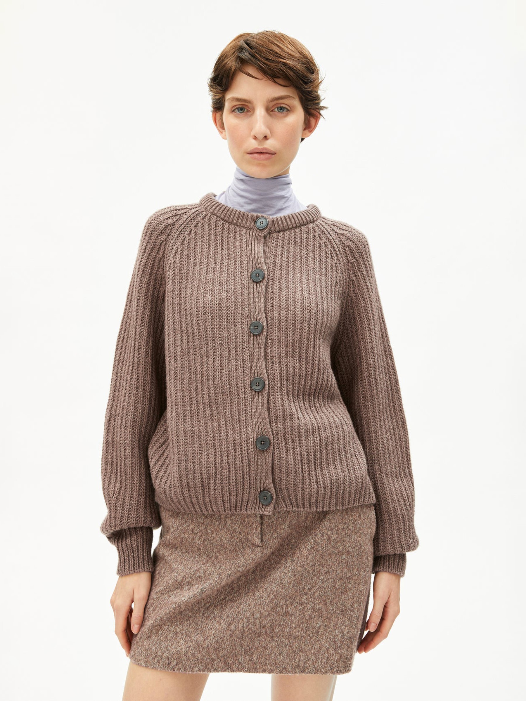 Rib Knit Cardigan cinnamon dust melange Armedangels