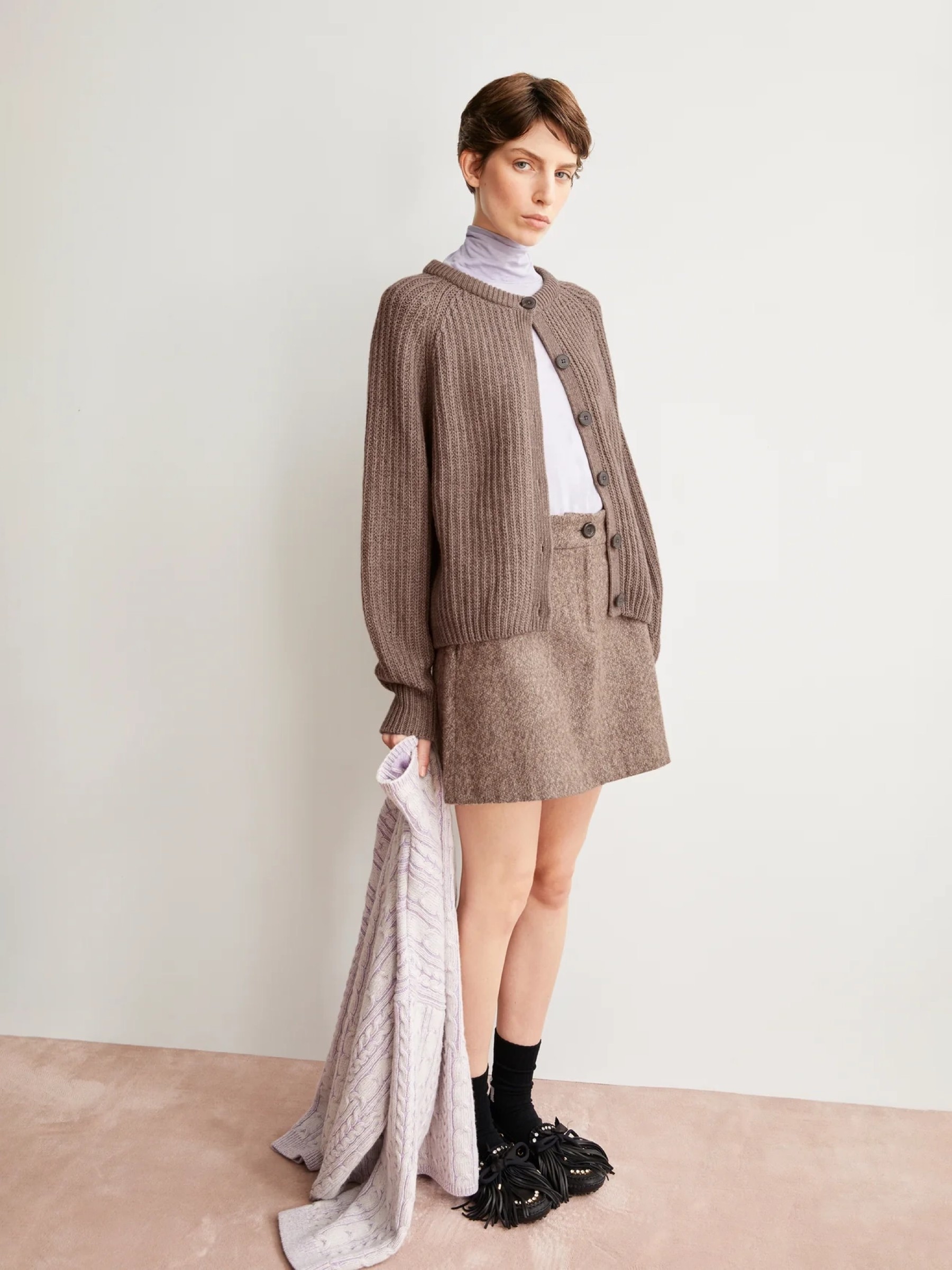 Rib Knit Cardigan cinnamon dust melange Armedangels