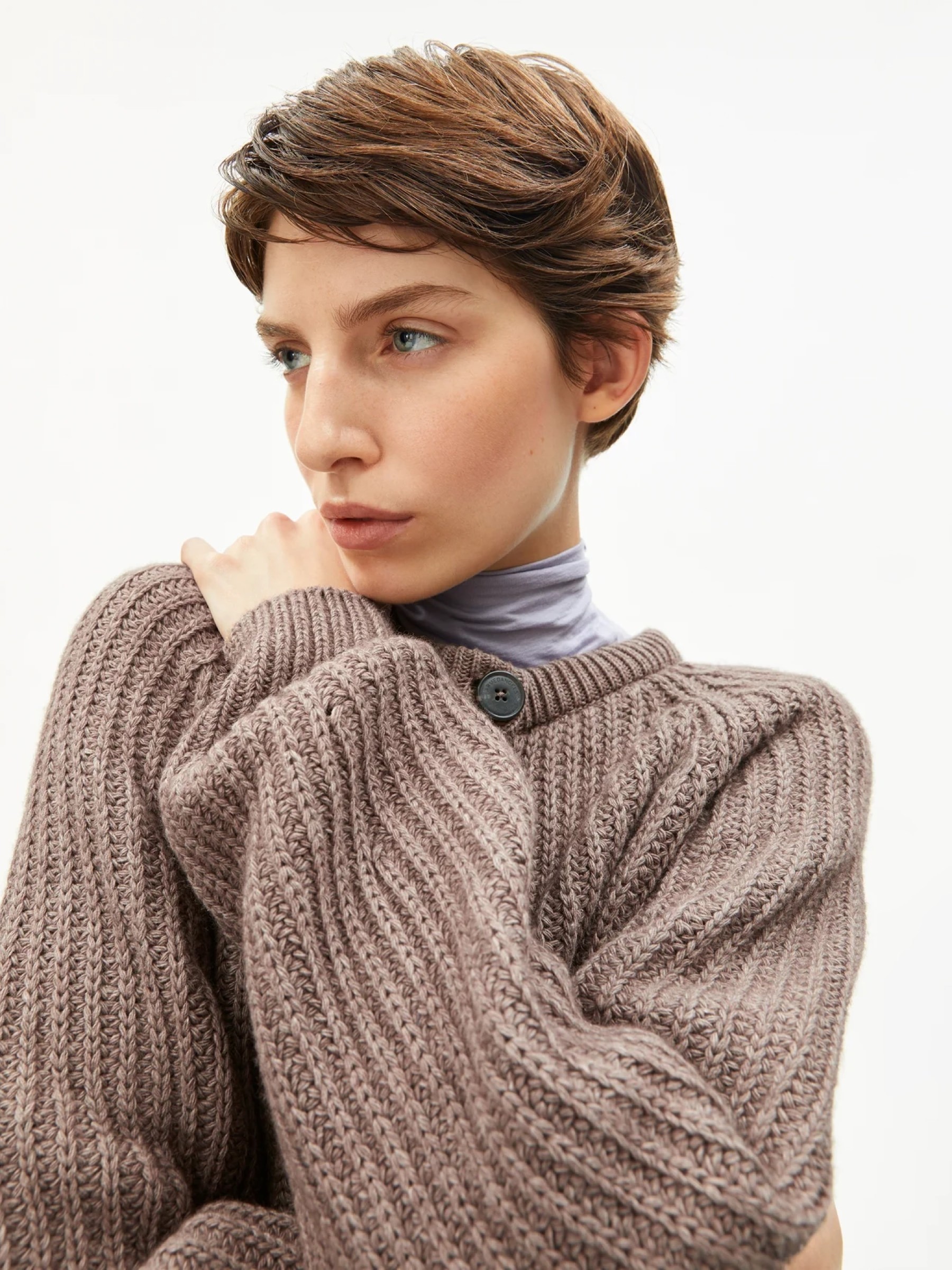 Rib Knit Cardigan cinnamon dust melange Armedangels