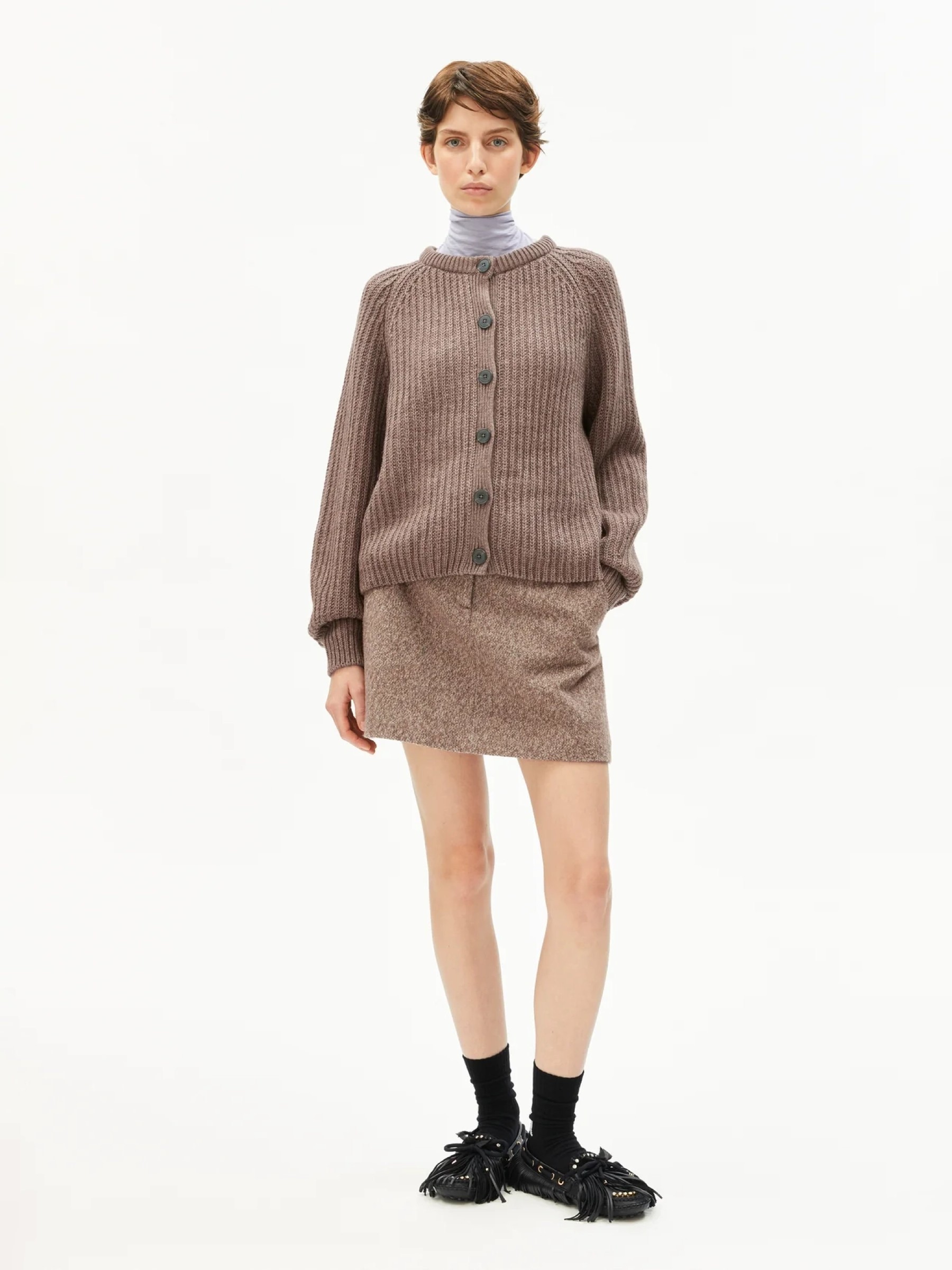 Rib Knit Cardigan cinnamon dust melange Armedangels