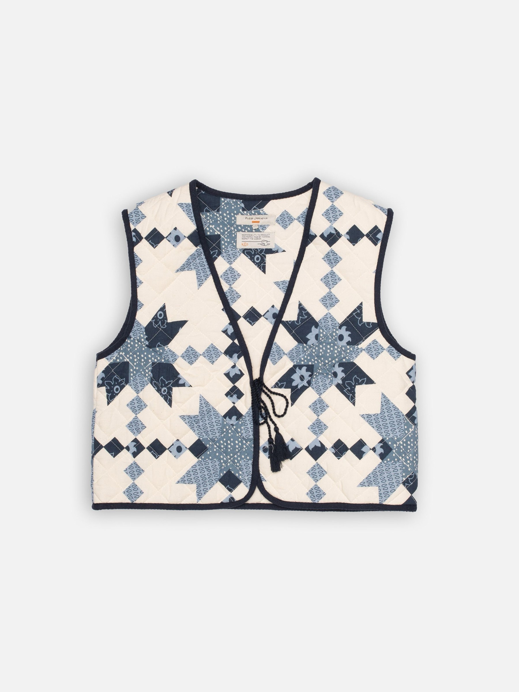 Weste Lill Quilted Cotton Vest offwhite blue Nudie Jeans