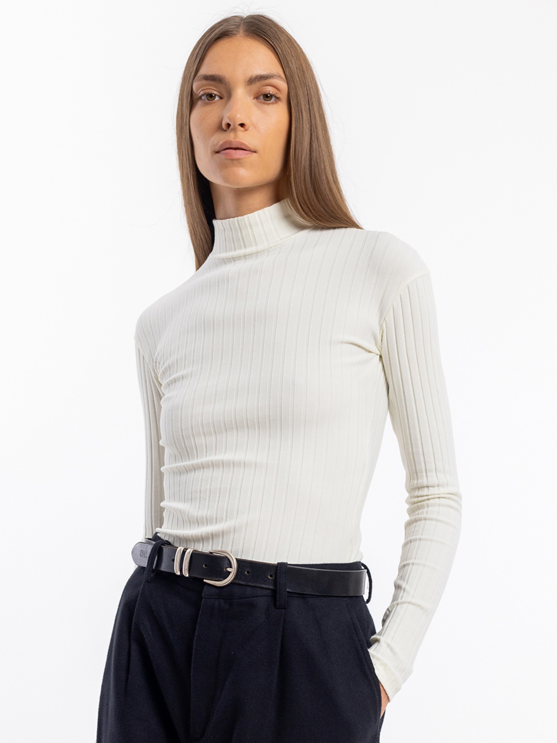 Longsleeve Mockneck T-Shirt off-white Rotholz