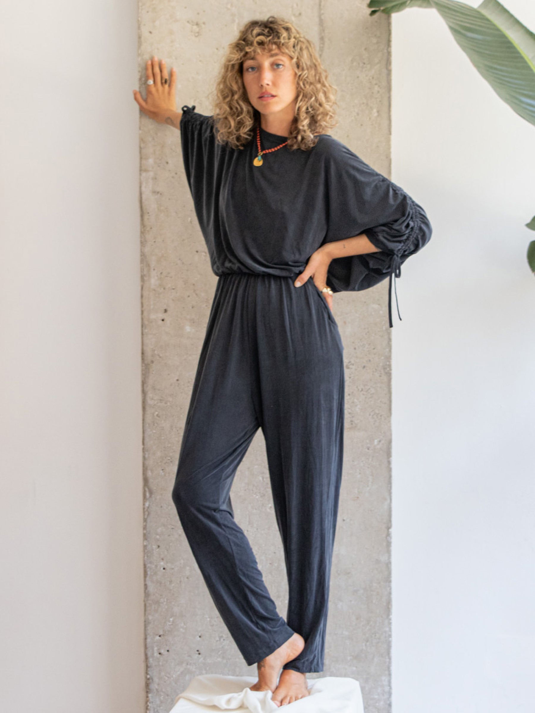 Overall Batwing Jumpsuit slate black Cossac