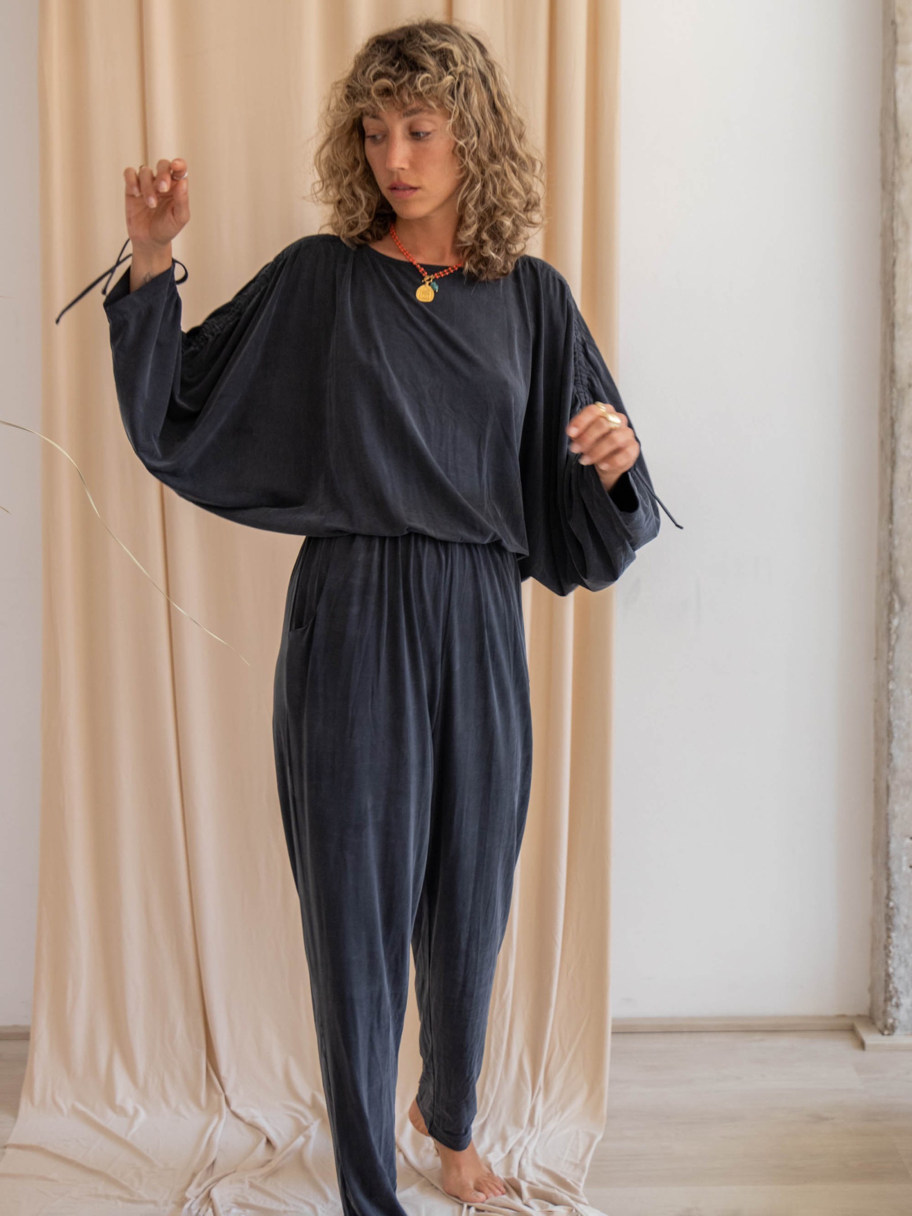 Overall Batwing Jumpsuit slate black Cossac