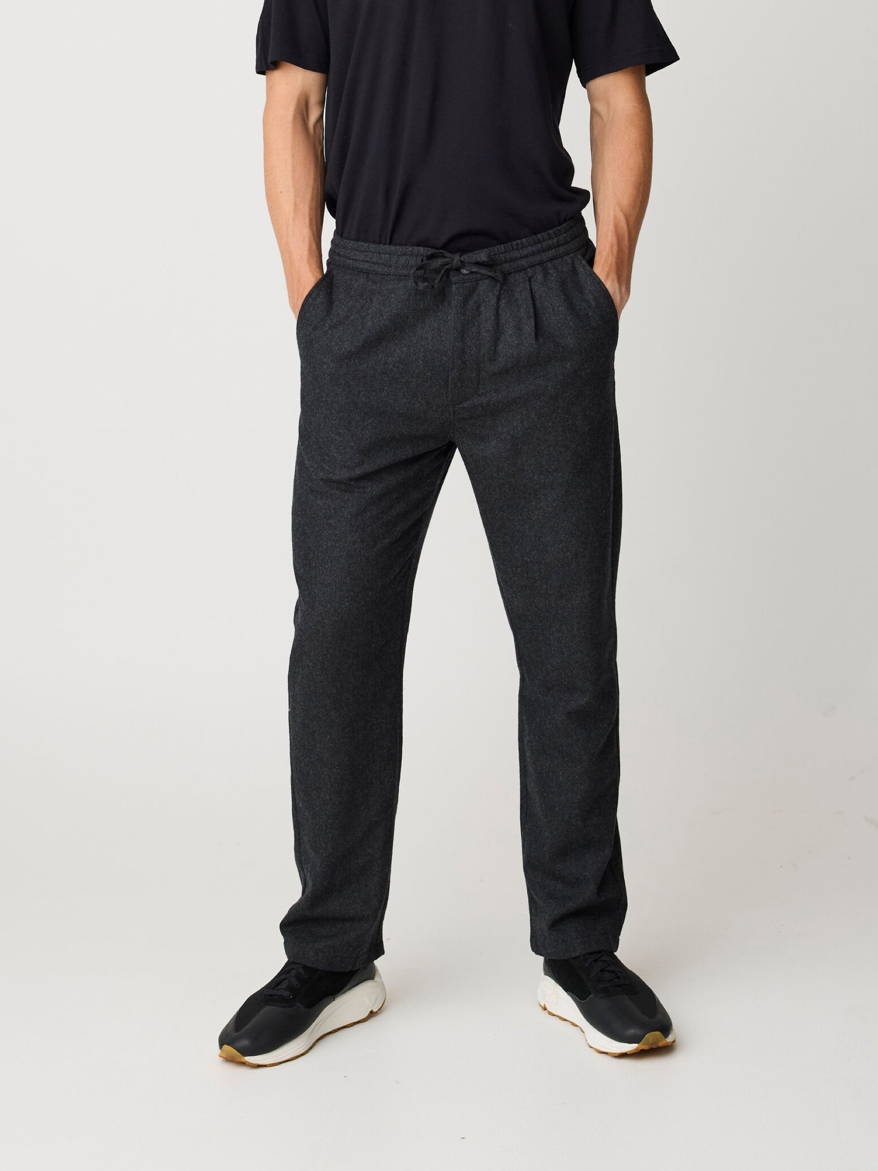 Hose Merino Wool Fig Slacks dark grey melange Knowledge Cotton Apparel
