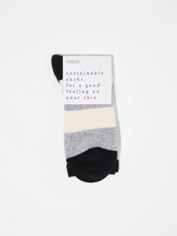 Socken mit Streifen GOTS grey melange off white Lanius