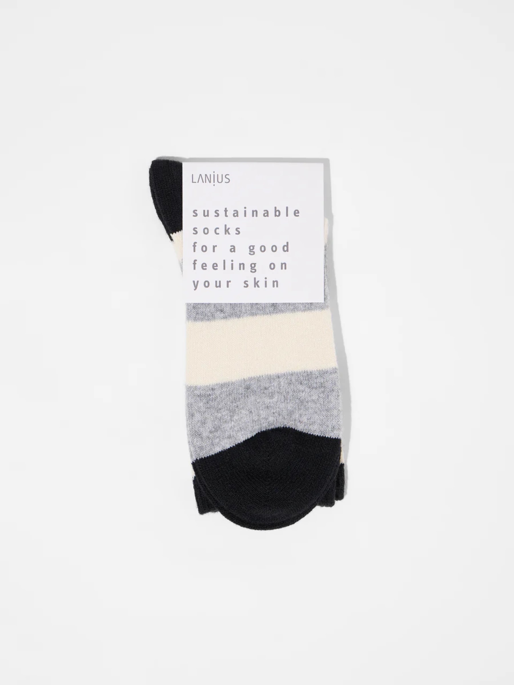 Socken mit Streifen GOTS grey melange off white Lanius