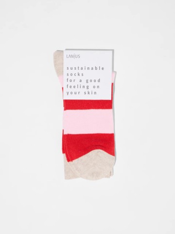 Socken mit Blockstreifen GOTS red alert rose Lanius