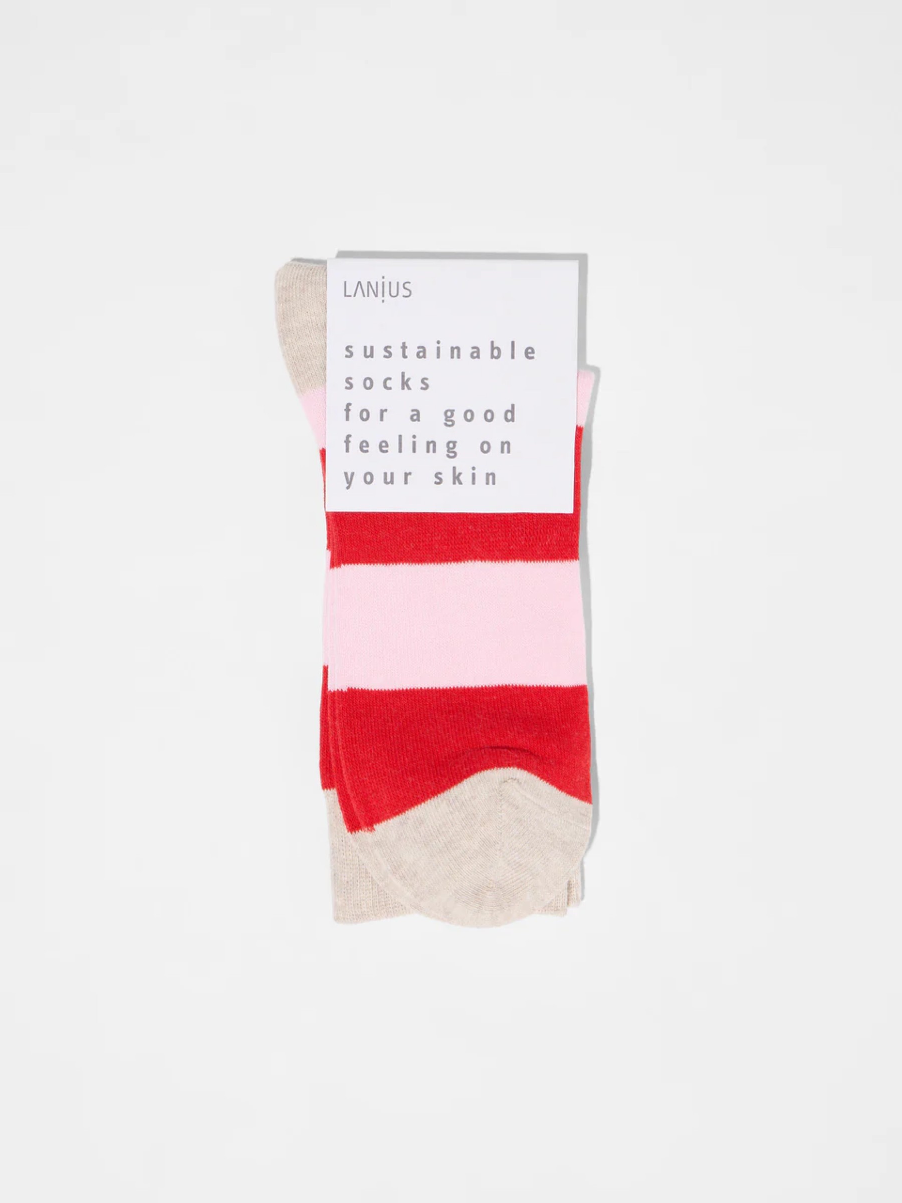 Socken mit Blockstreifen GOTS red alert rose Lanius