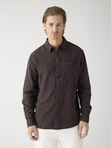 Hemd Organic Cotton Striped Shirt brown stripe Knowledge Cotton Apparel