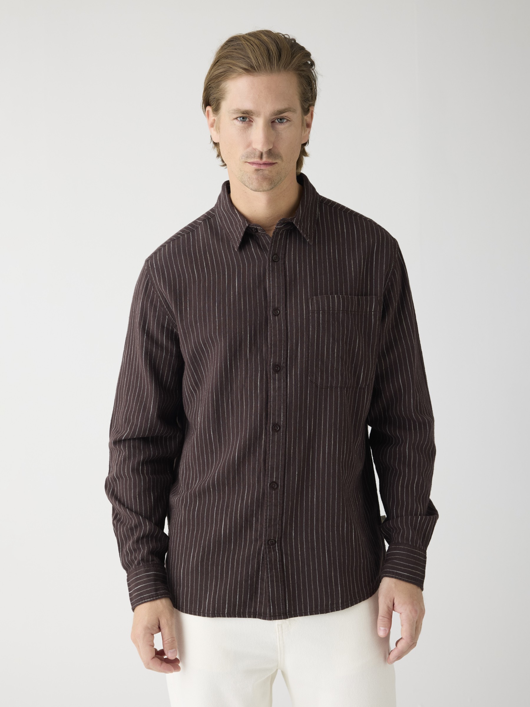 Hemd Organic Cotton Striped Shirt brown stripe Knowledge Cotton Apparel