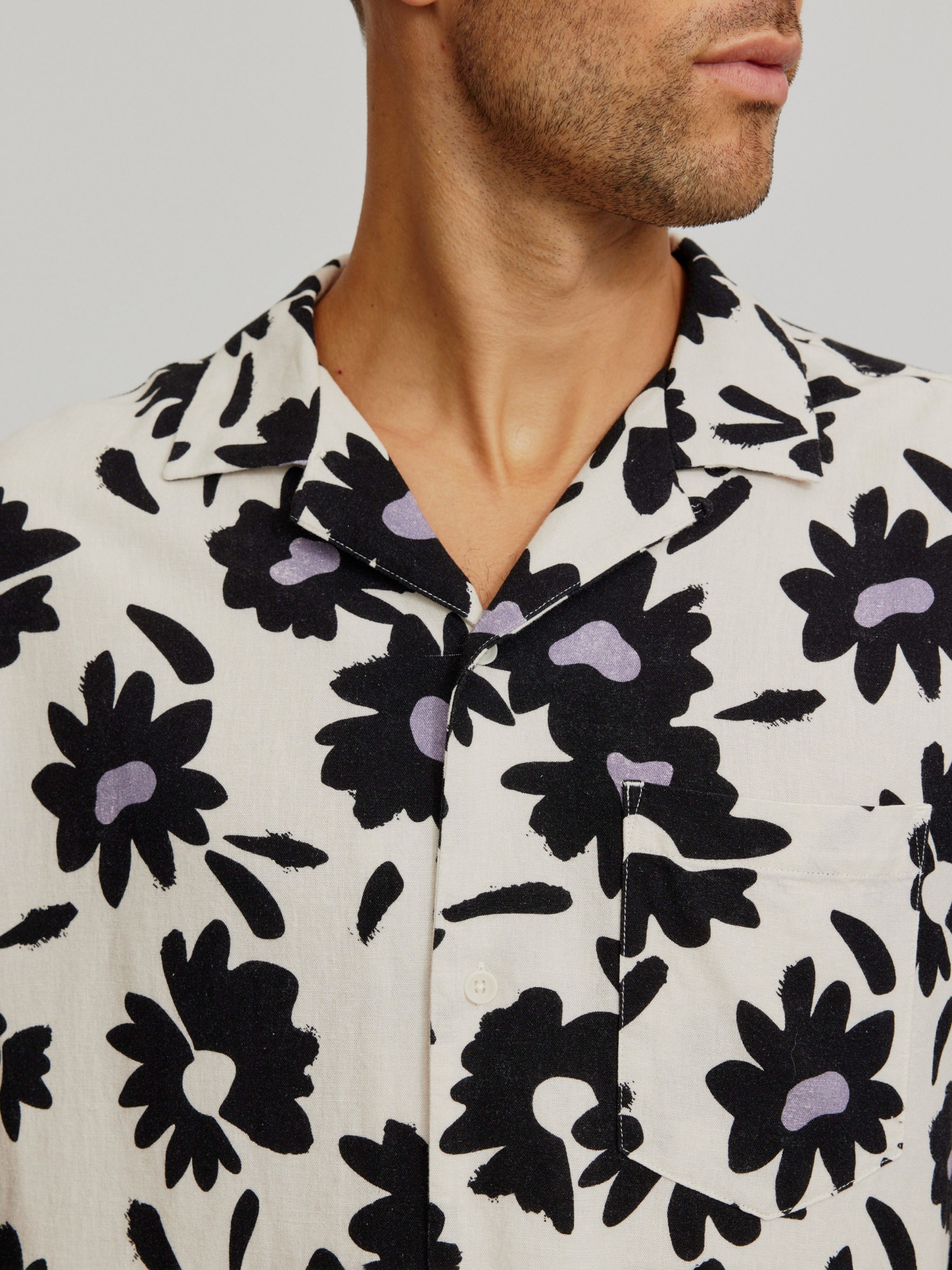 Hemd Cactus Bloom linen white Recolution