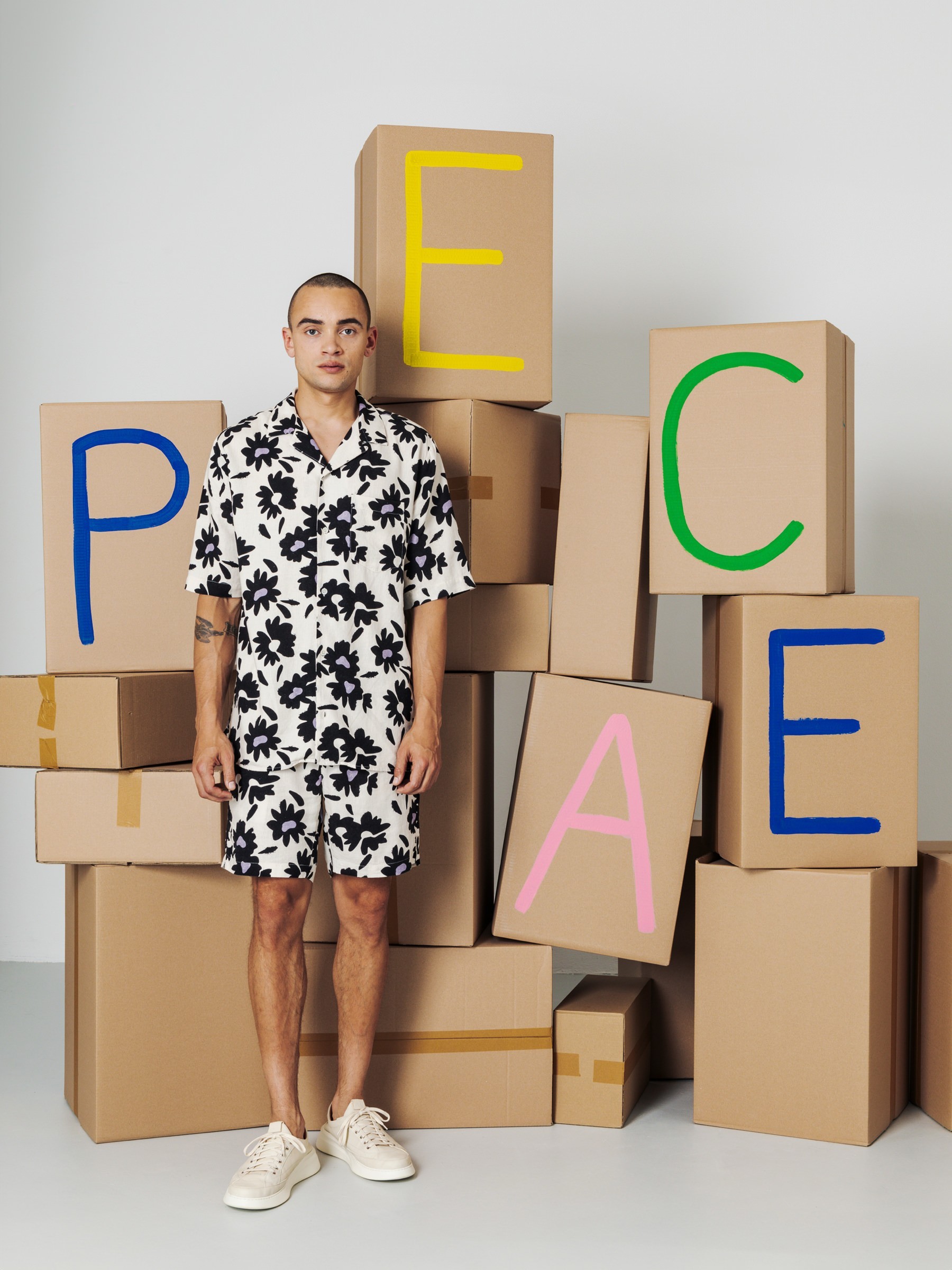 Kurze Hose Shorts Curry Bloom linen white Recolution