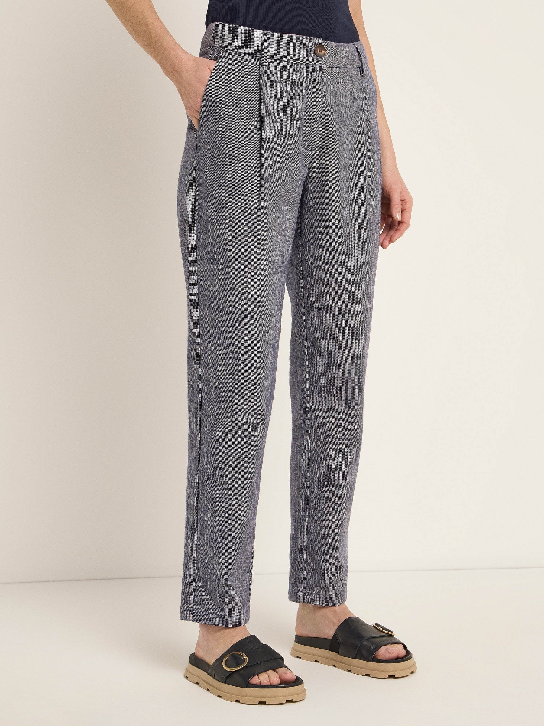 Hose mit Bundfalte GOTS dark blue melange Lanius