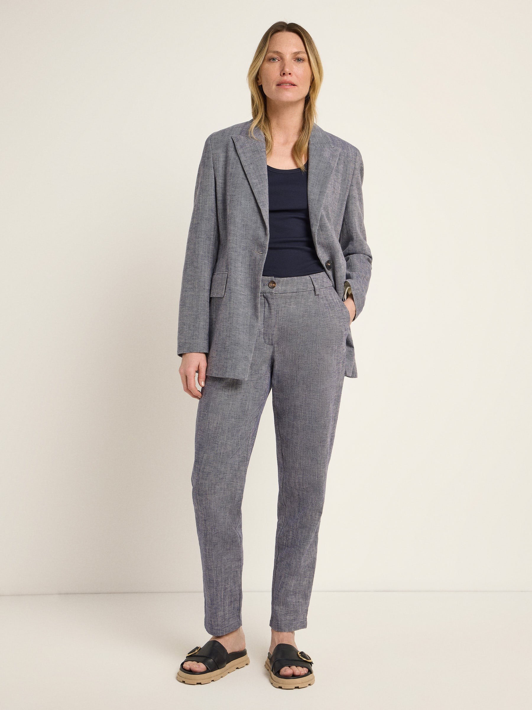 Hose mit Bundfalte GOTS dark blue melange Lanius