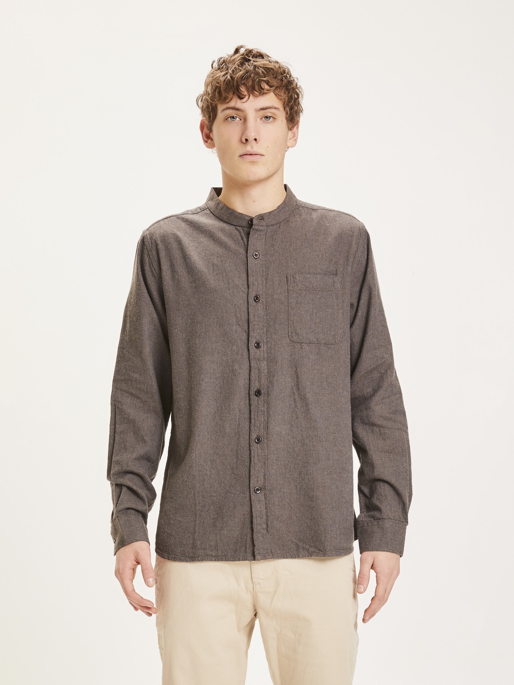 Hemd Elder Flannel Standcollar Shirt dark earth Knowledge Cotton Apparel