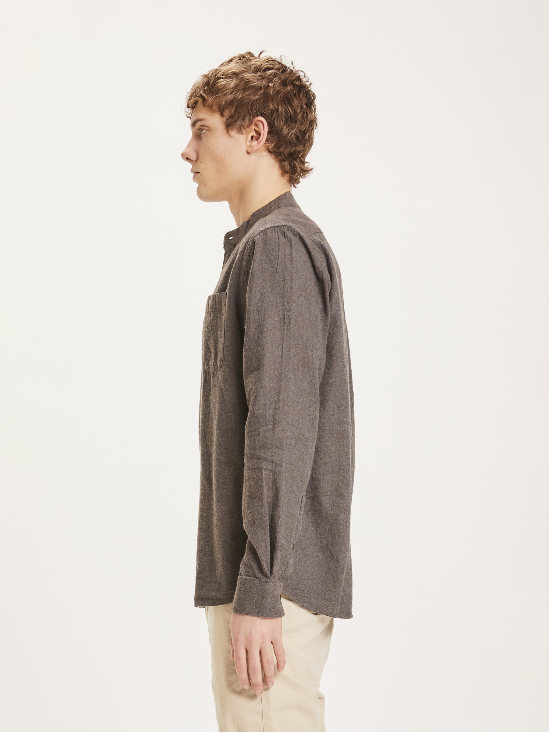 Hemd Elder Flannel Standcollar Shirt dark earth Knowledge Cotton Apparel