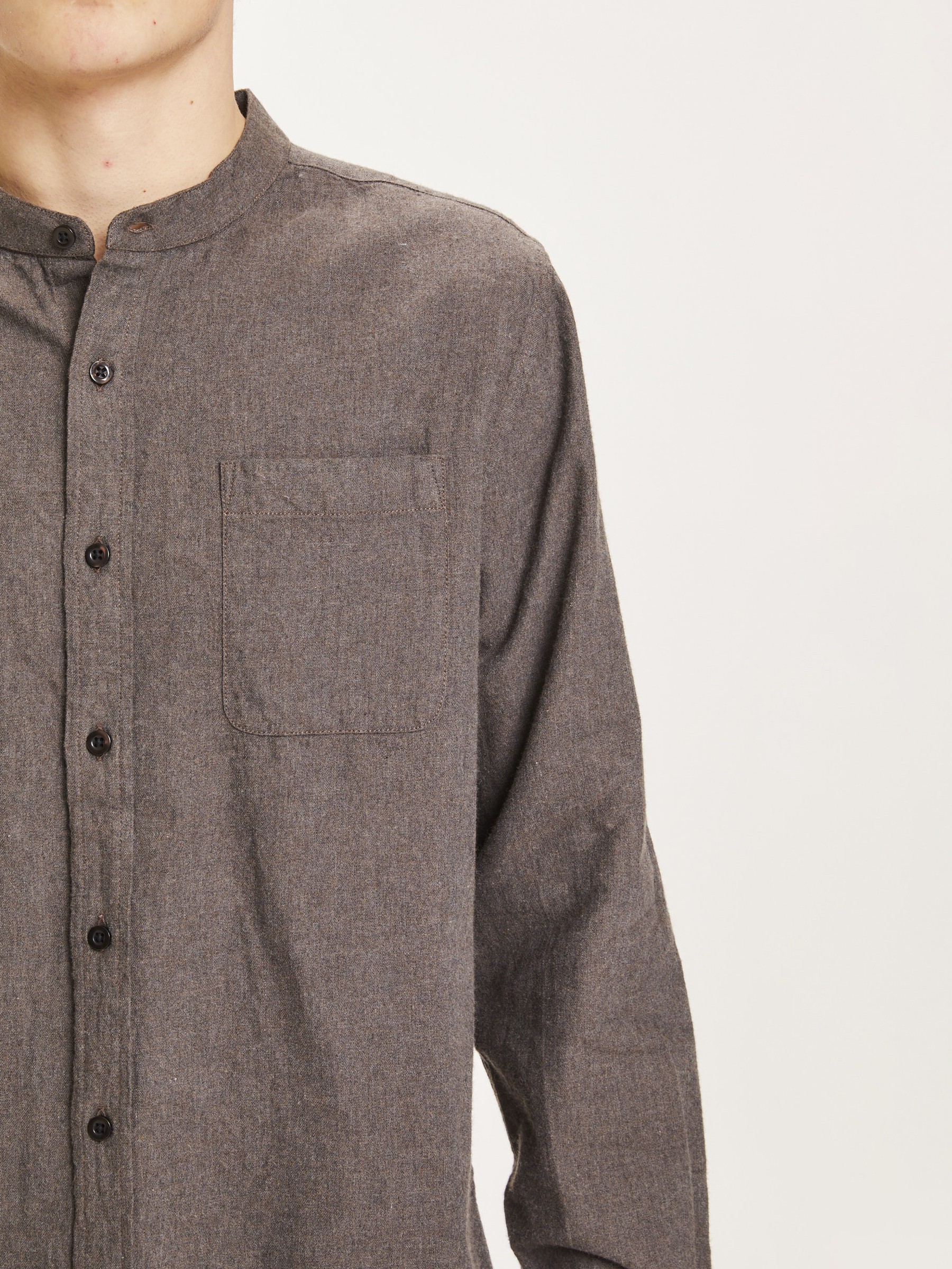 Hemd Elder Flannel Standcollar Shirt dark earth Knowledge Cotton Apparel