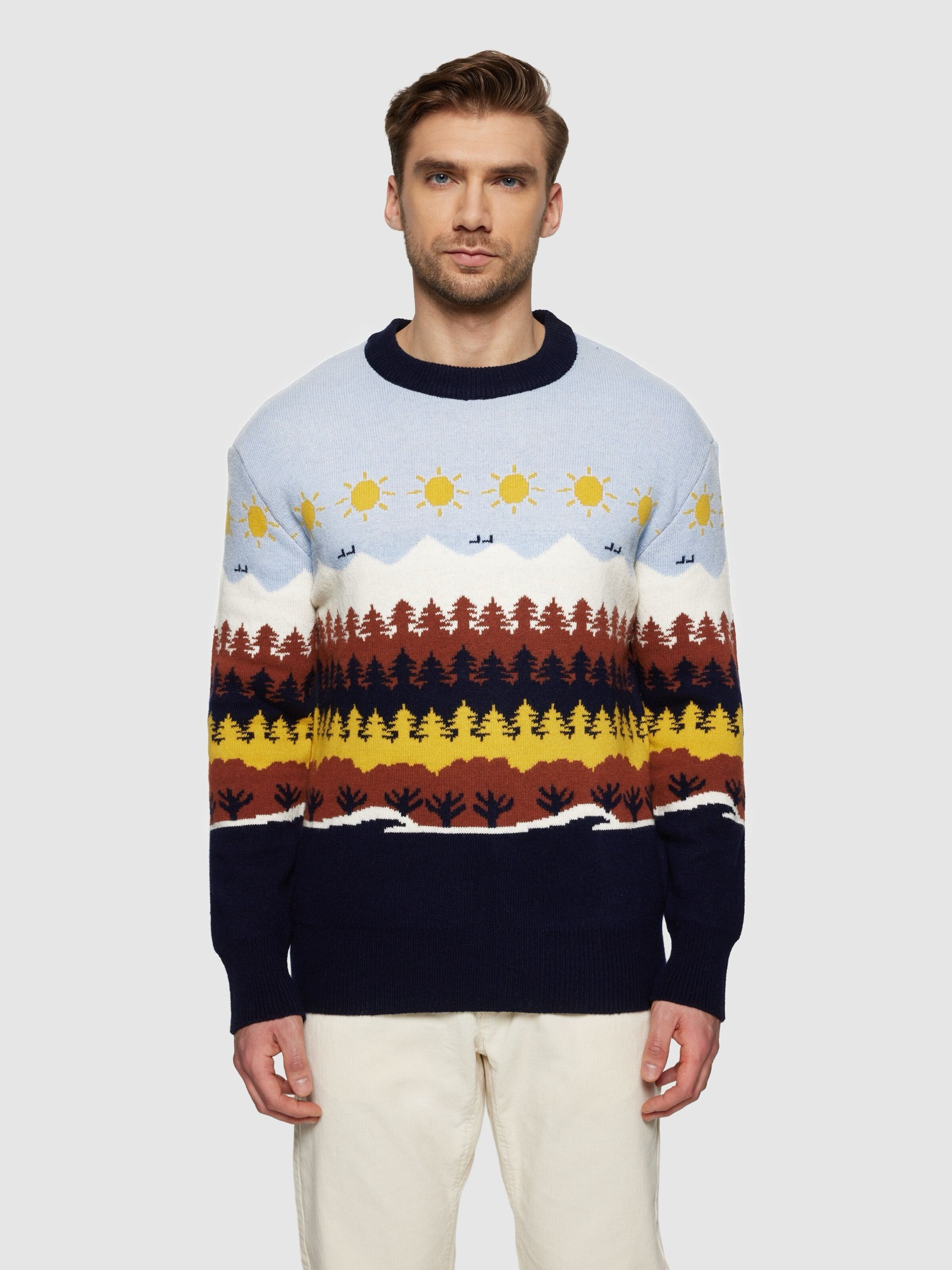 Pullover Fair Isle Crew Neck Knit multi color AOP Knowledge Cotton Apparel