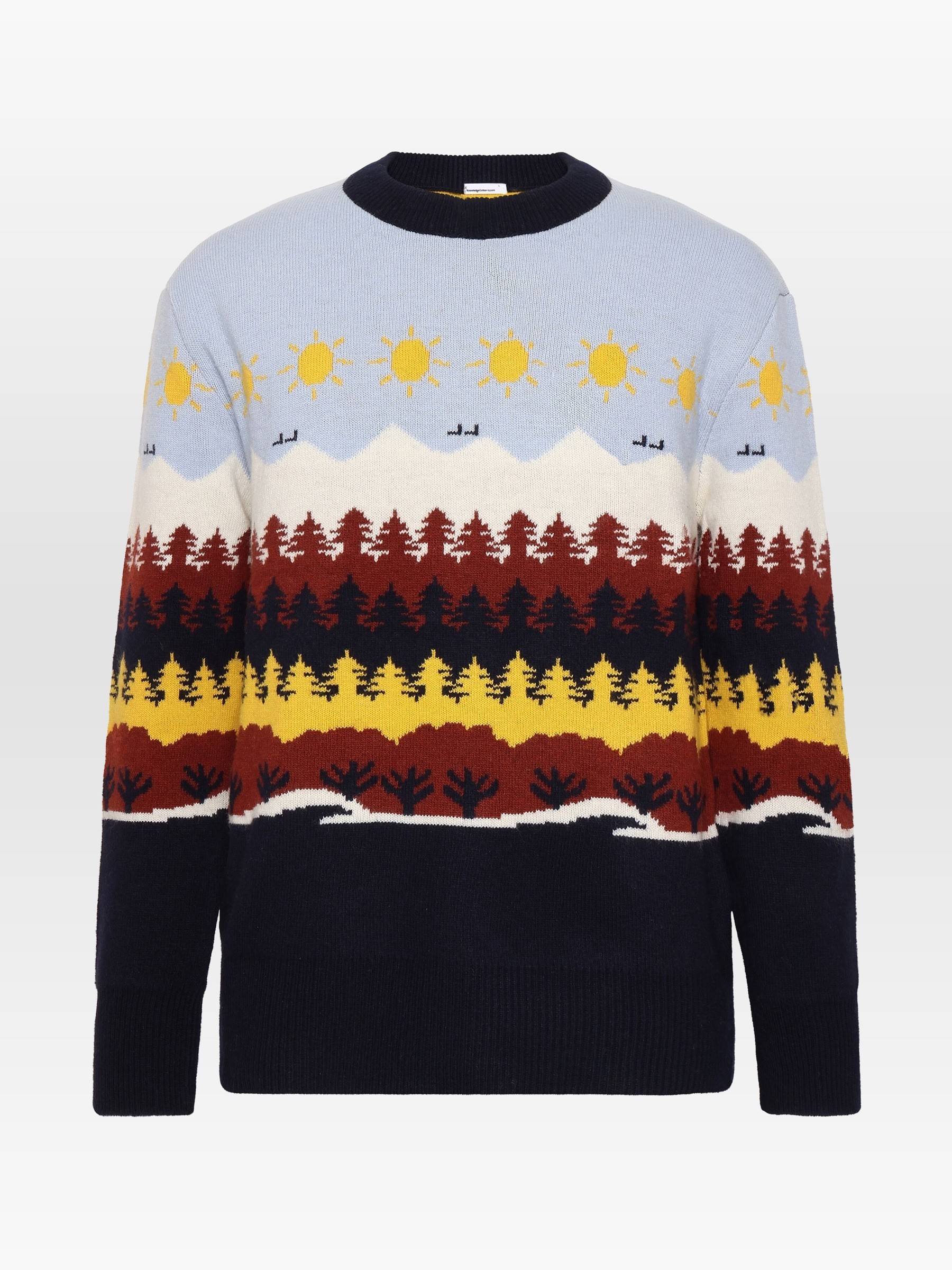 Pullover Fair Isle Crew Neck Knit multi color AOP Knowledge Cotton Apparel