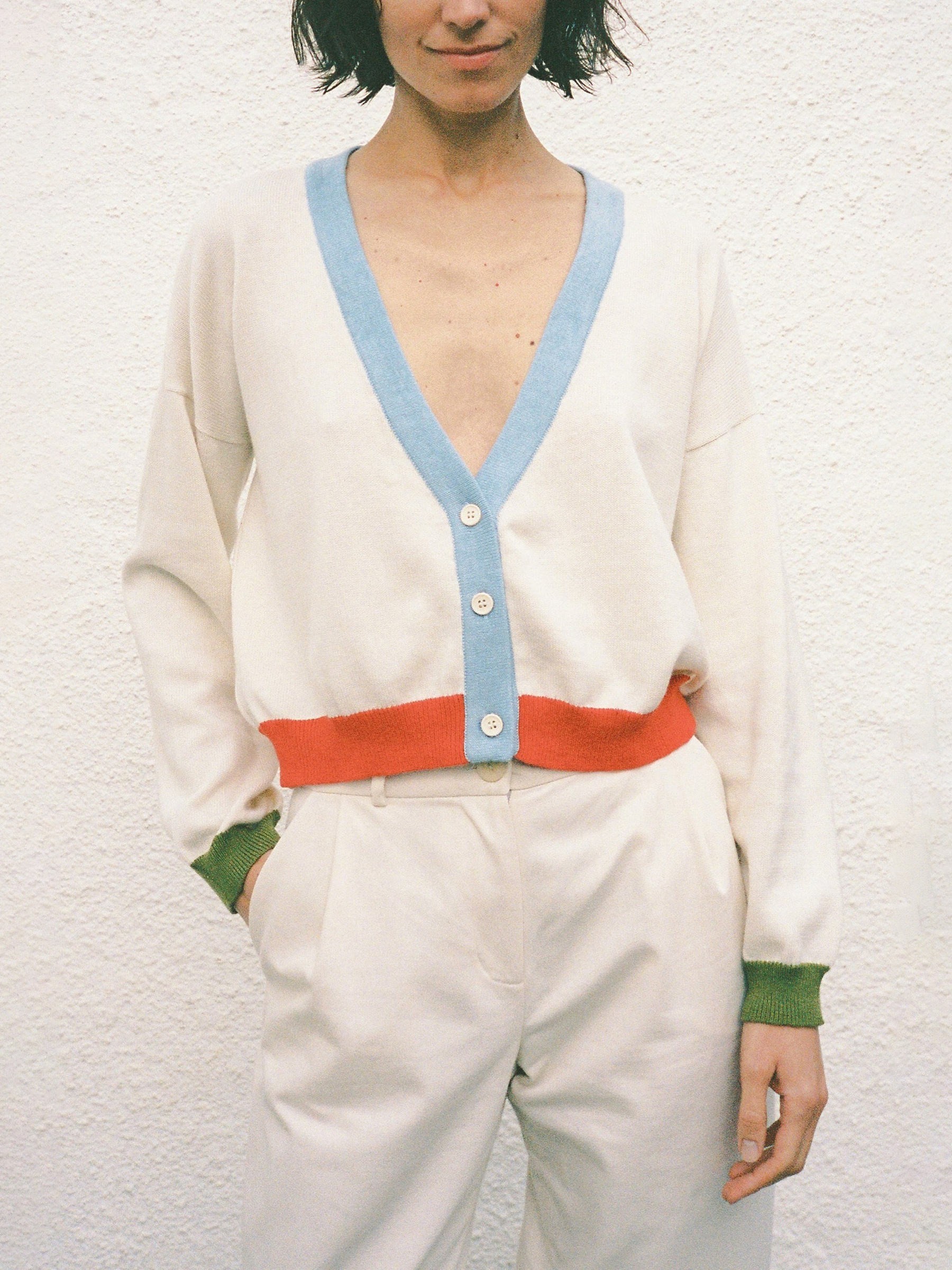 Strickjacke Mika Cardigan vory moss ice blue red Jungle Folk