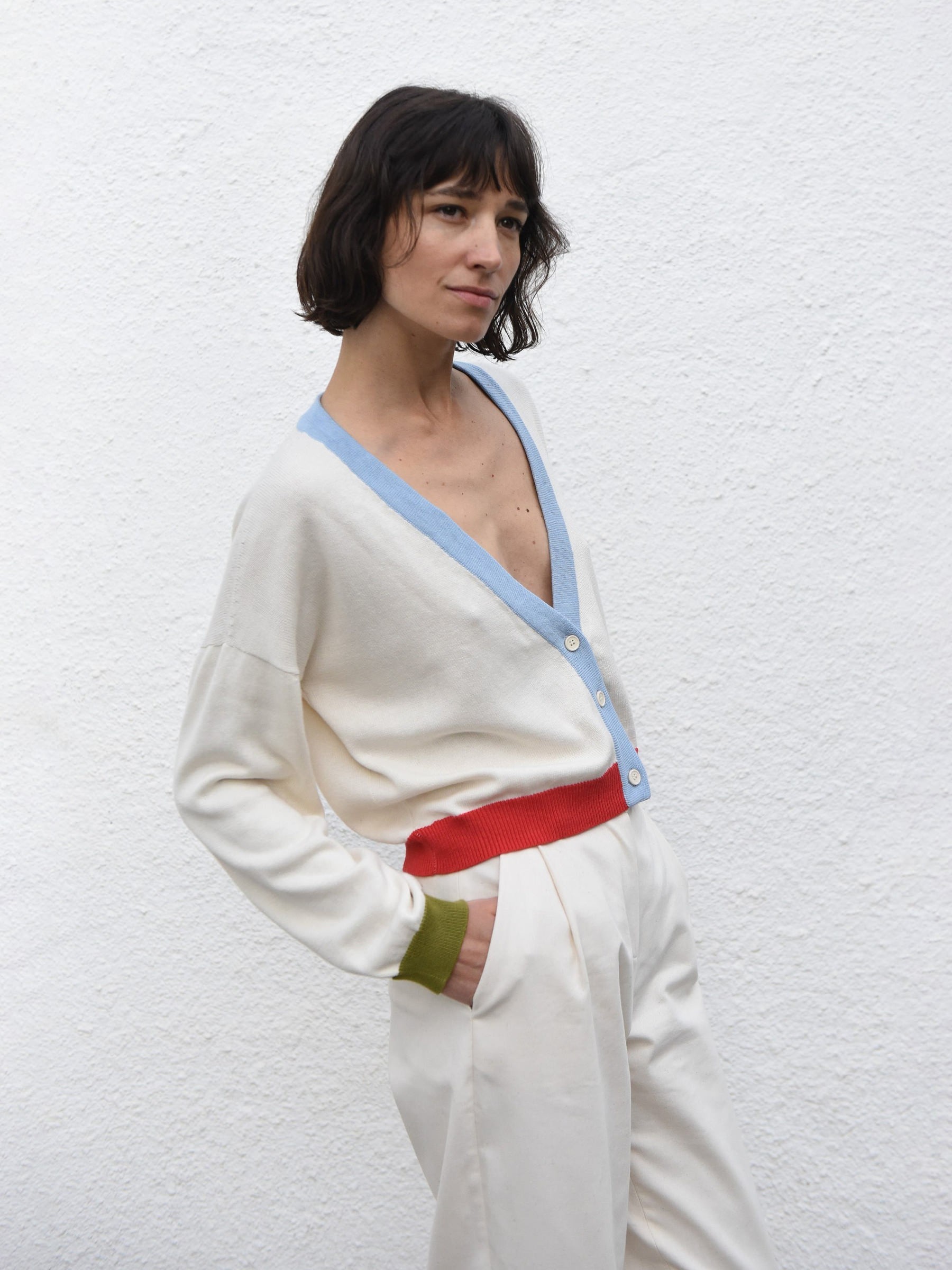 Strickjacke Mika Cardigan vory moss ice blue red Jungle Folk