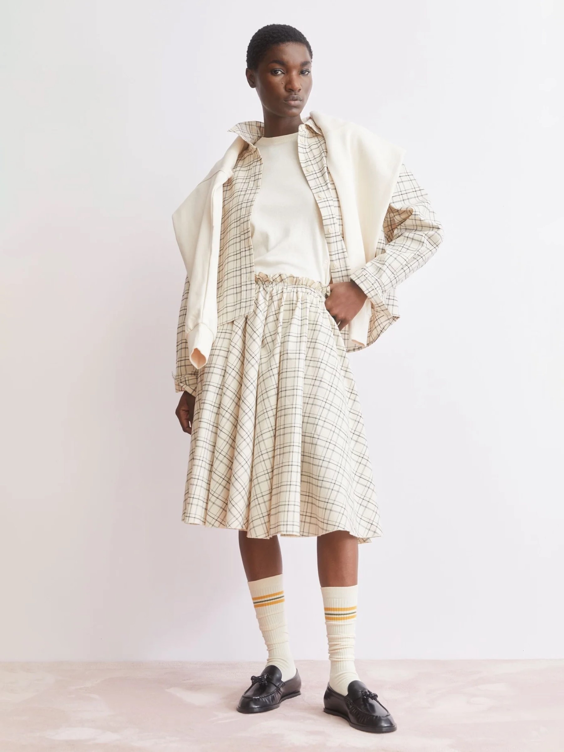 Rock Check Circle Skirt oatmilk-black Armedangels