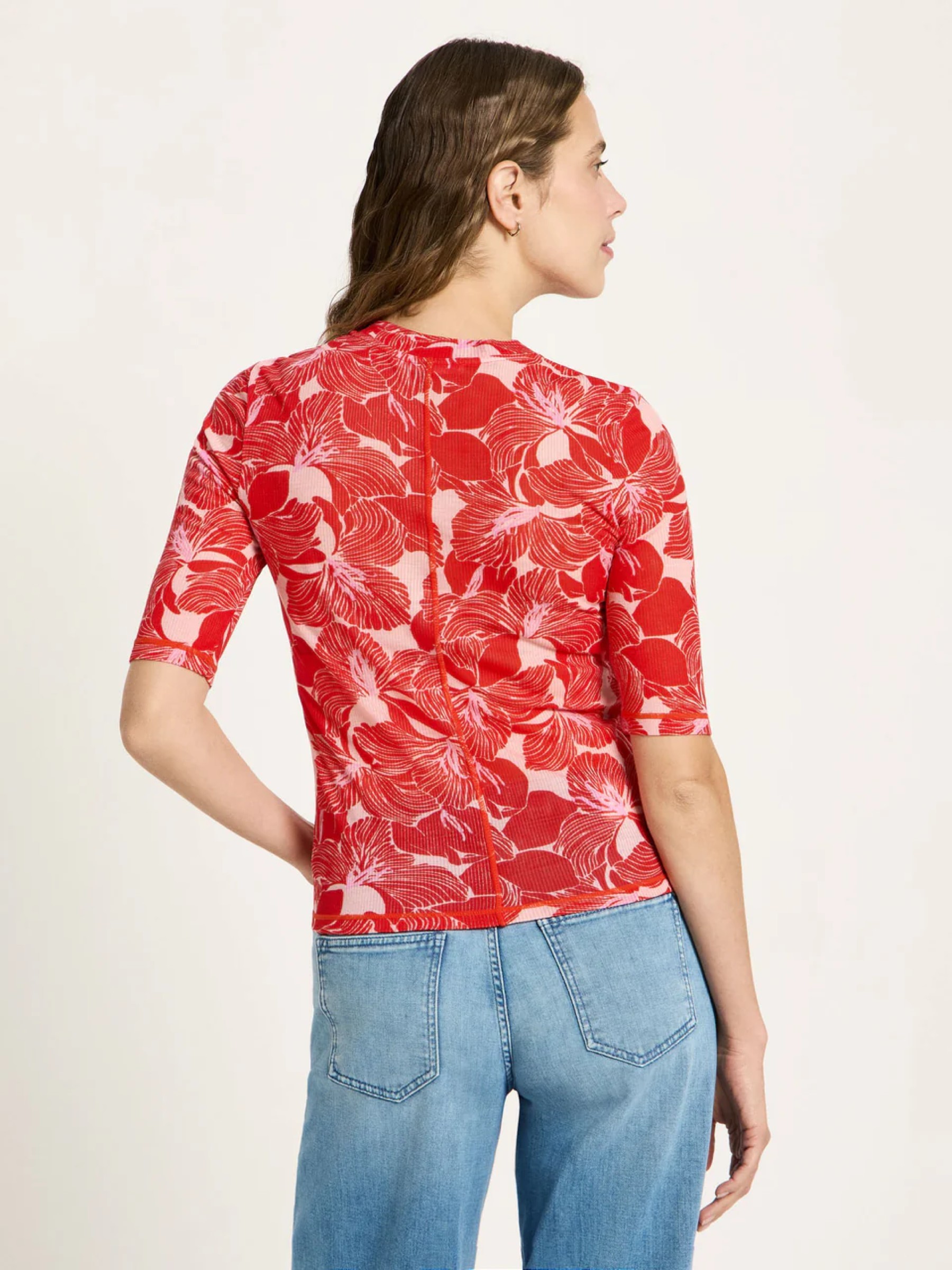 T-Shirt Stehkragenshirt aus TENCEL print bloom red Lanius