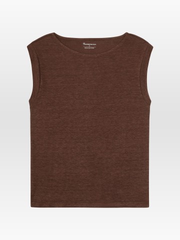 Top Loose Fold Up Linen T-Shirt shaved chocolate Knowledge Cotton Apparel