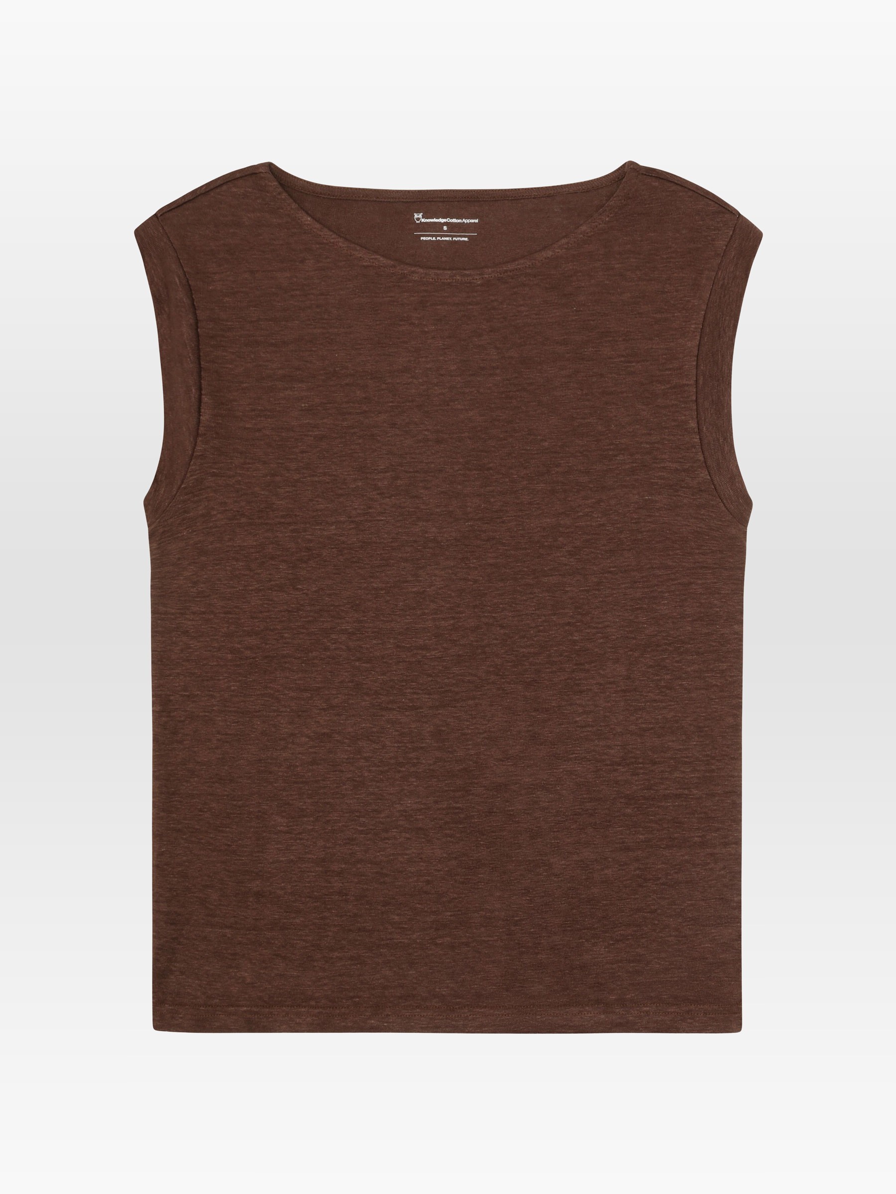 Top Loose Fold Up Linen T-Shirt shaved chocolate Knowledge Cotton Apparel