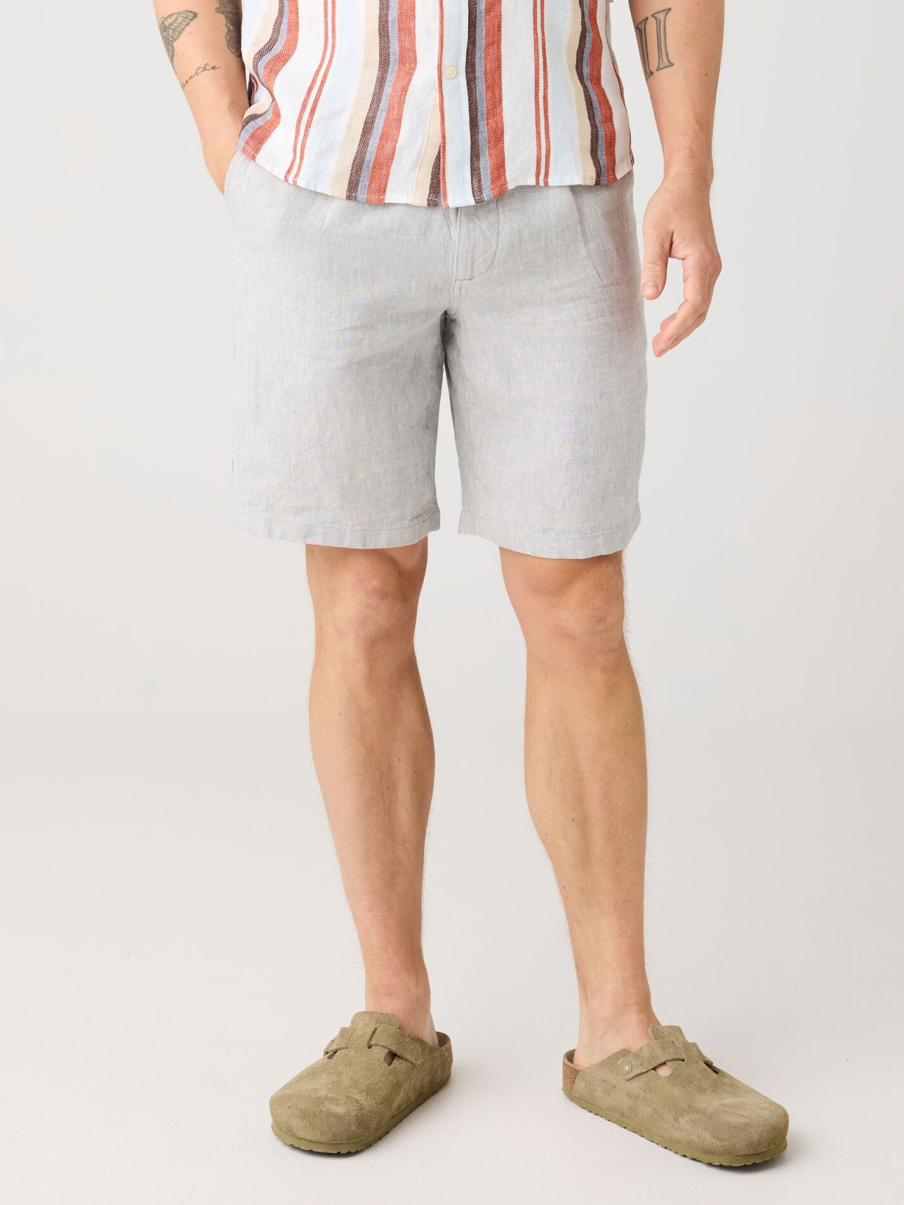 Hose Fig Loose Linen Shorts ultimate grey yarndyed Knowledge Cotton Apparel