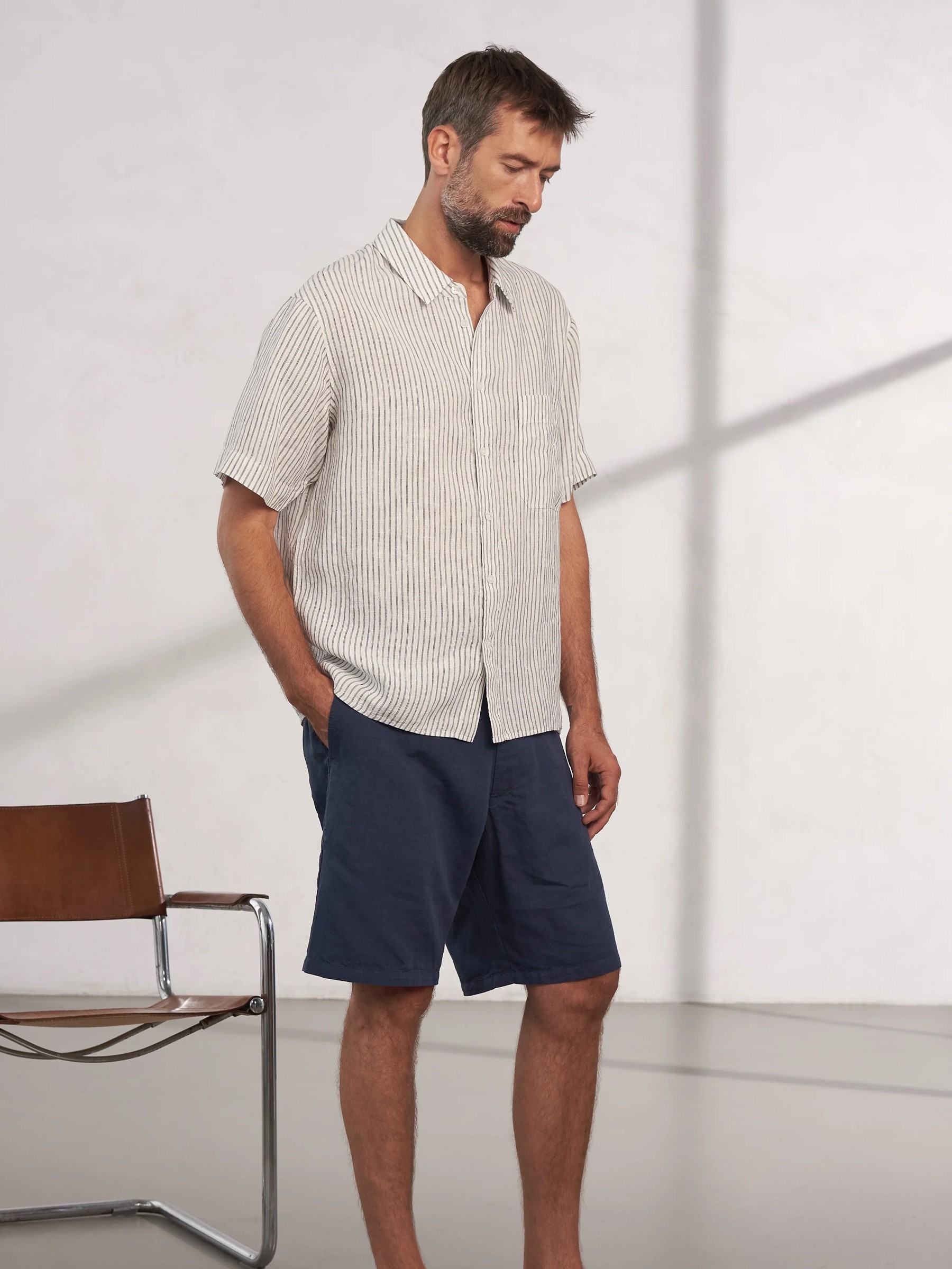 Hemd Klaas Shirt striped vintage navy pure linen About Companions