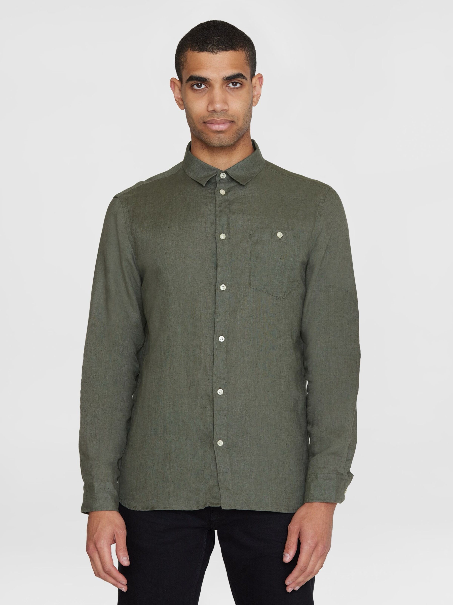 Hemd Linen Shirt burned olive Knowledge Cotton Apparel