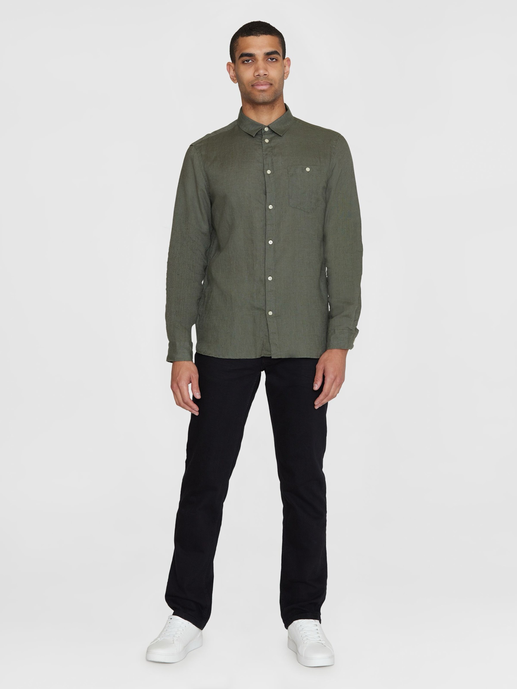 Hemd Linen Shirt burned olive Knowledge Cotton Apparel