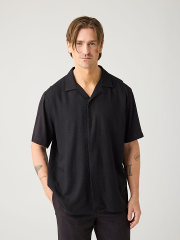 Kurzarmhemd Linen-Mix Shirt black jet Knowledge Cotton Apparel