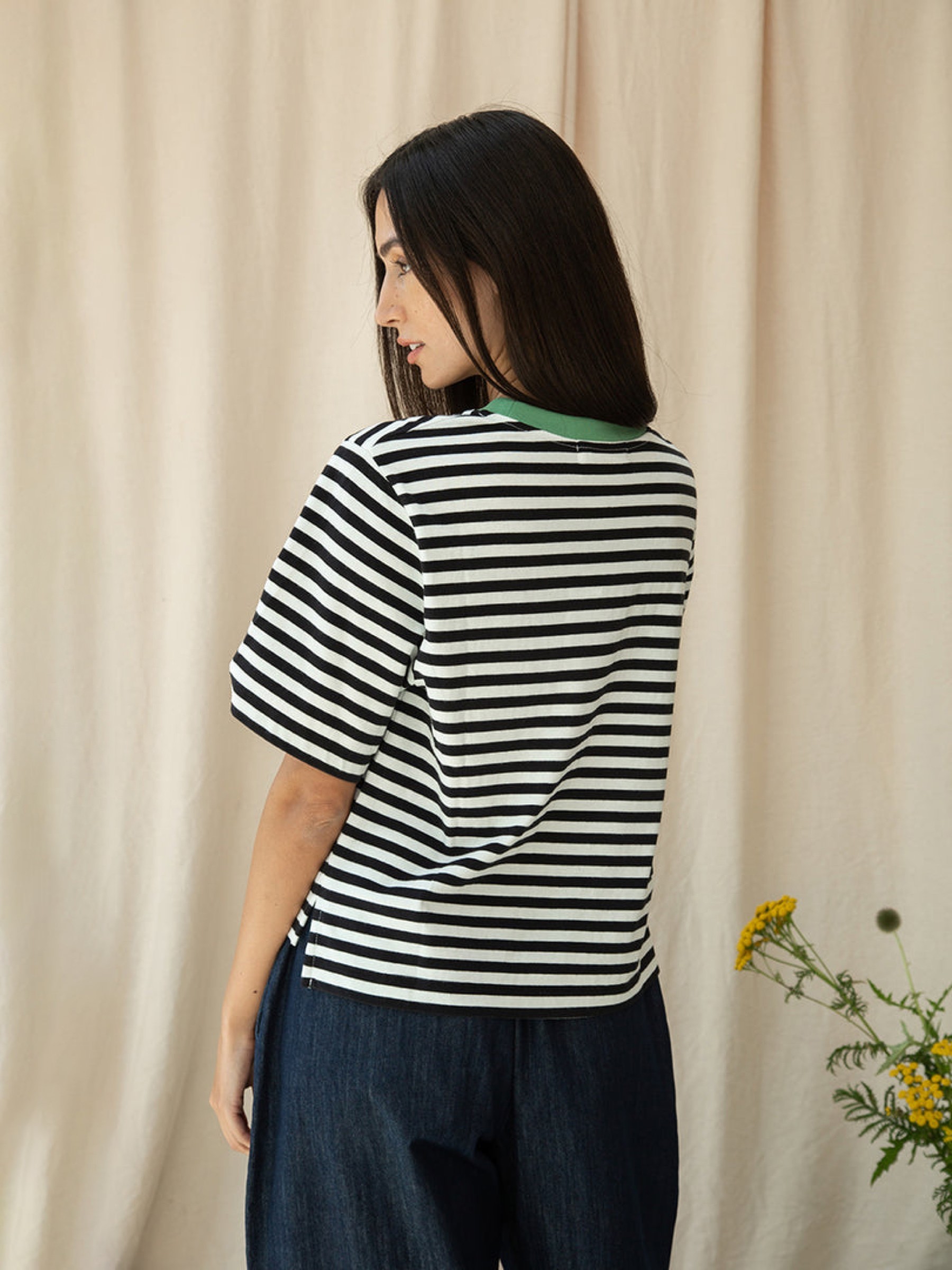 T-Shirt Bay-Sue black and white stripe Beaumont Organic