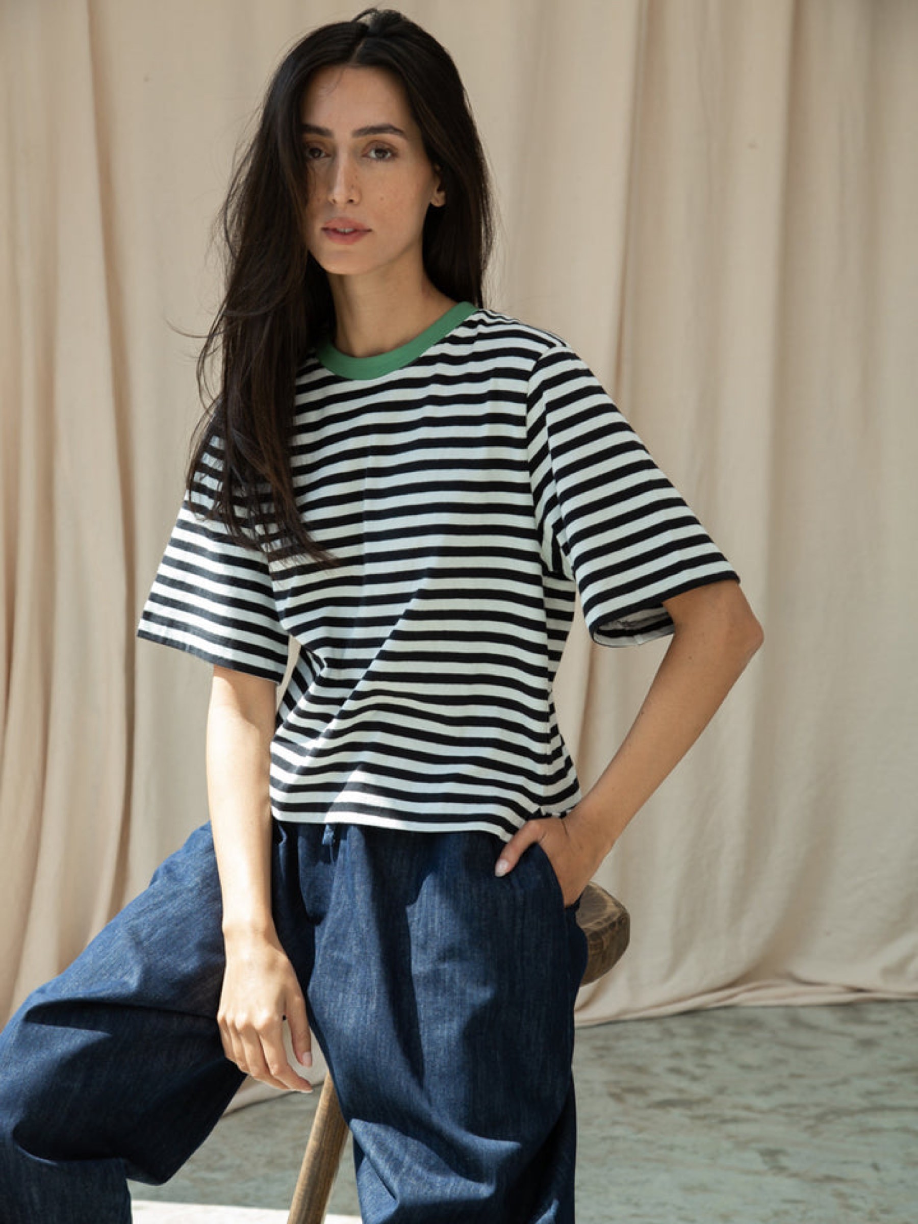 T-Shirt Bay-Sue black and white stripe Beaumont Organic