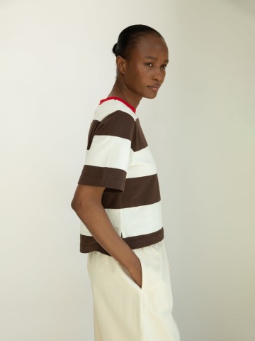 T-Shirt Bay-Sue cacao and white wide stripe Beaumont Organic