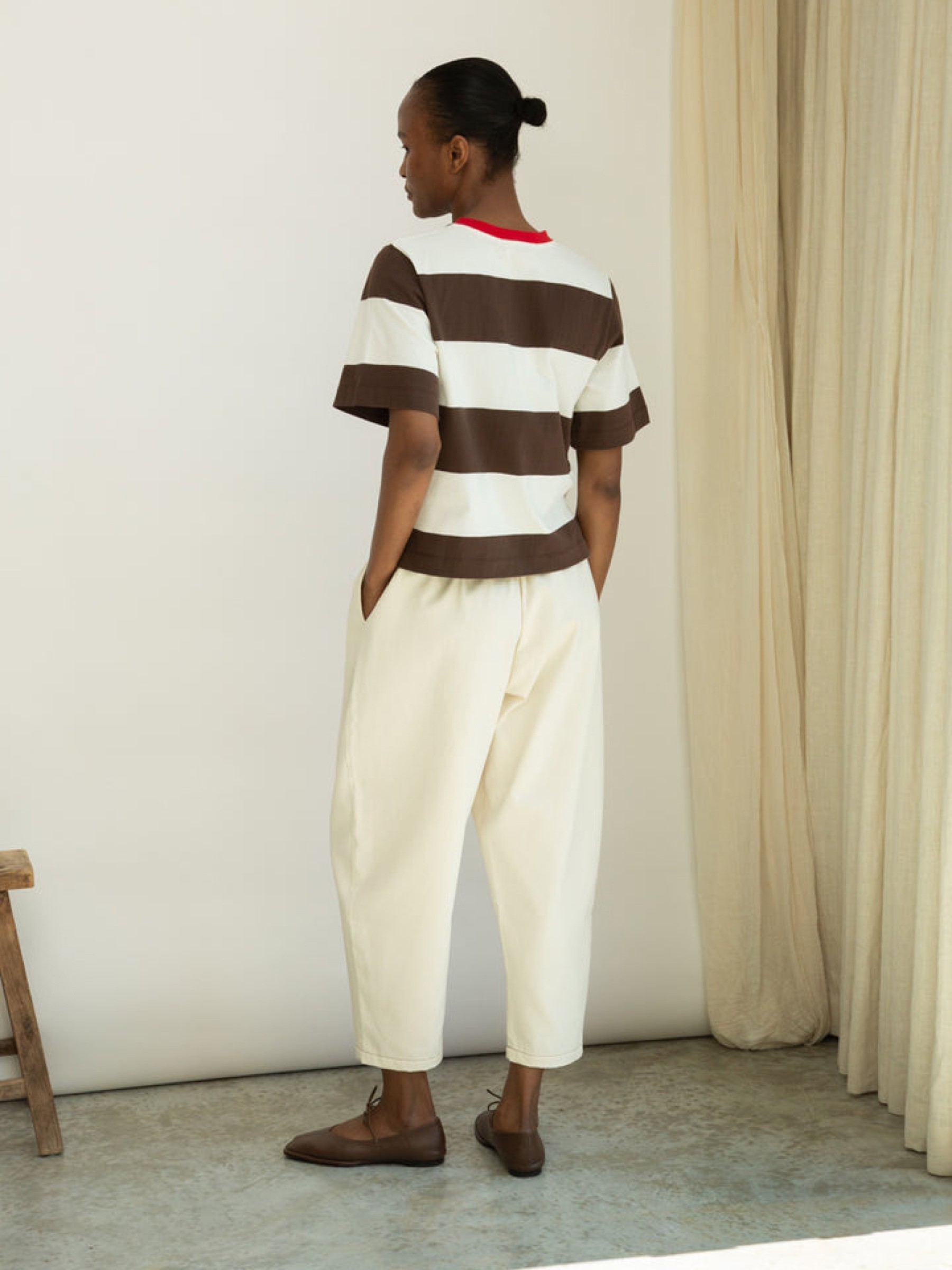 T-Shirt Bay-Sue cacao and white wide stripe Beaumont Organic