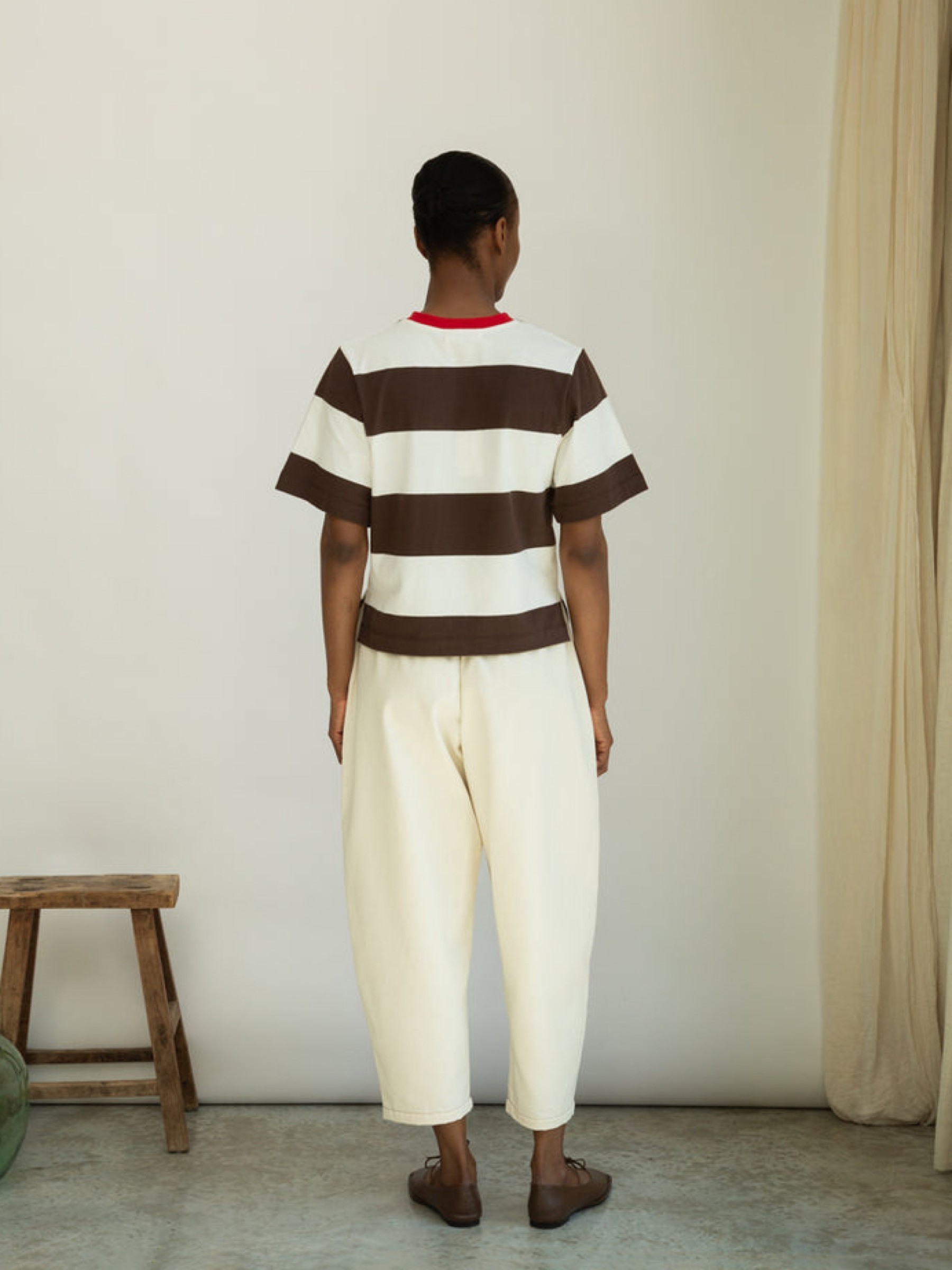 T-Shirt Bay-Sue cacao and white wide stripe Beaumont Organic
