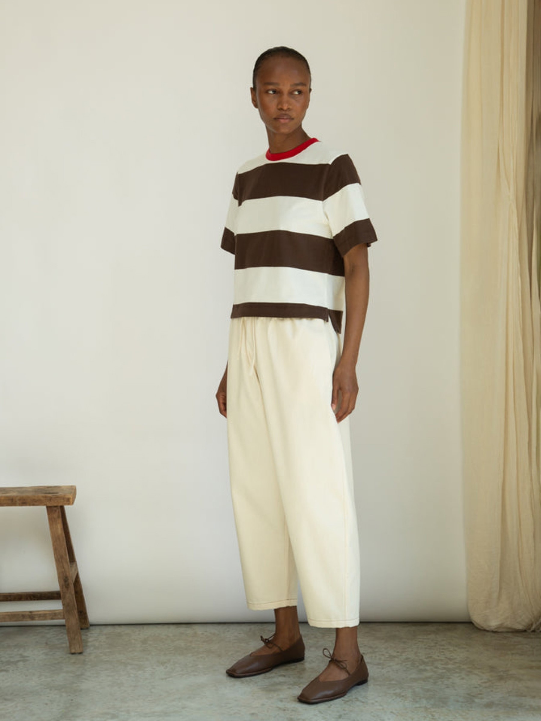 T-Shirt Bay-Sue cacao and white wide stripe Beaumont Organic